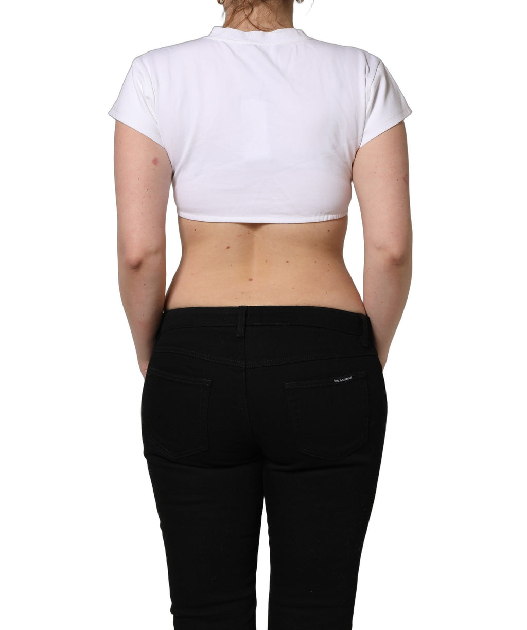 Dolce & Gabbana White Bustier Short Sleeve CrewNeck Cropped Top