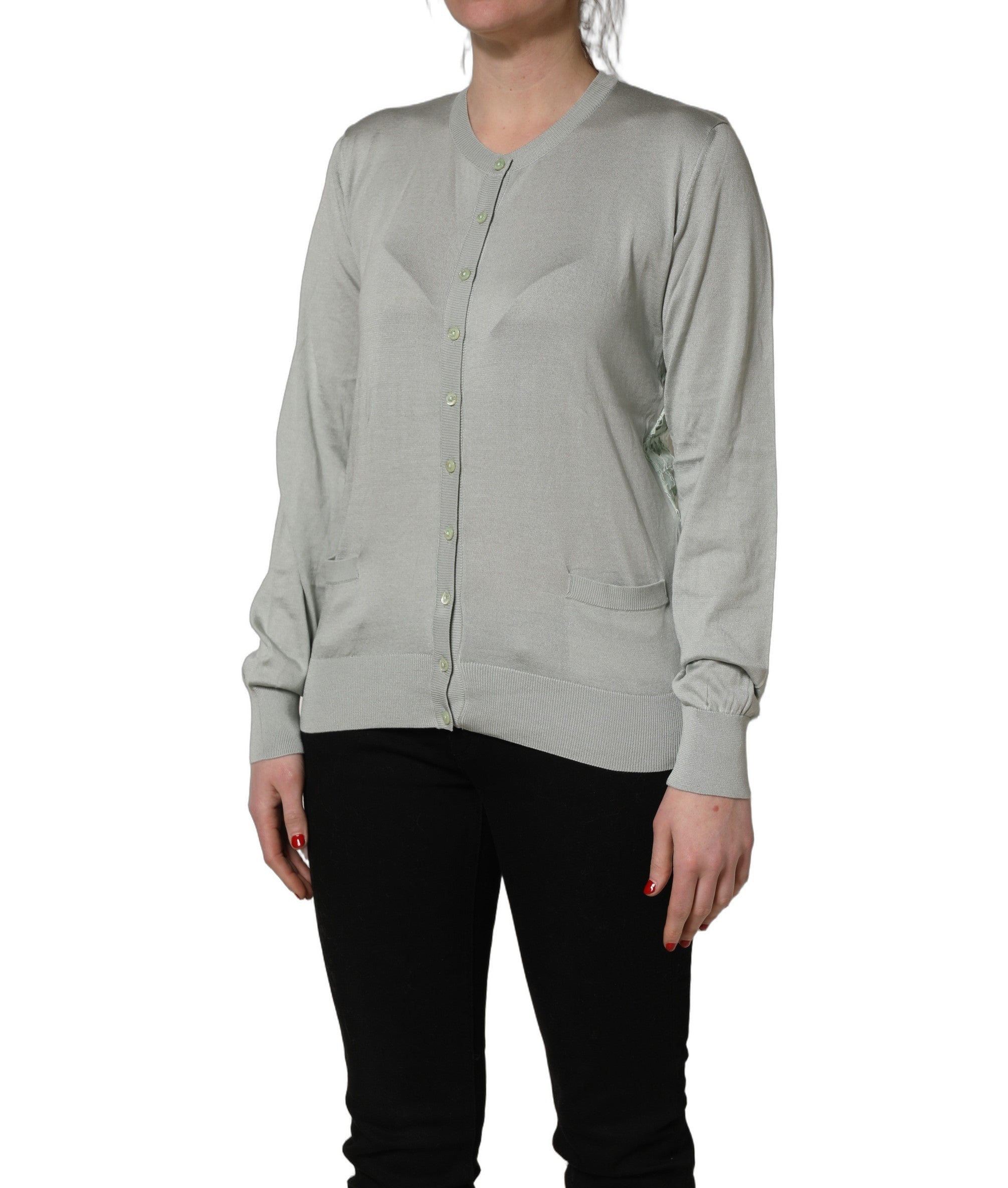 Dolce & Gabbana Green Button Down Silk Long Sleeve Cardigan Sweater