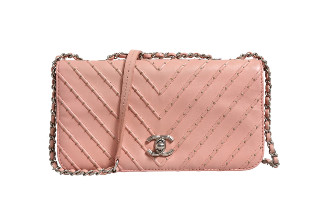 Chanel Small Powder Pink Chevron Leather Classic Double Flap Bag