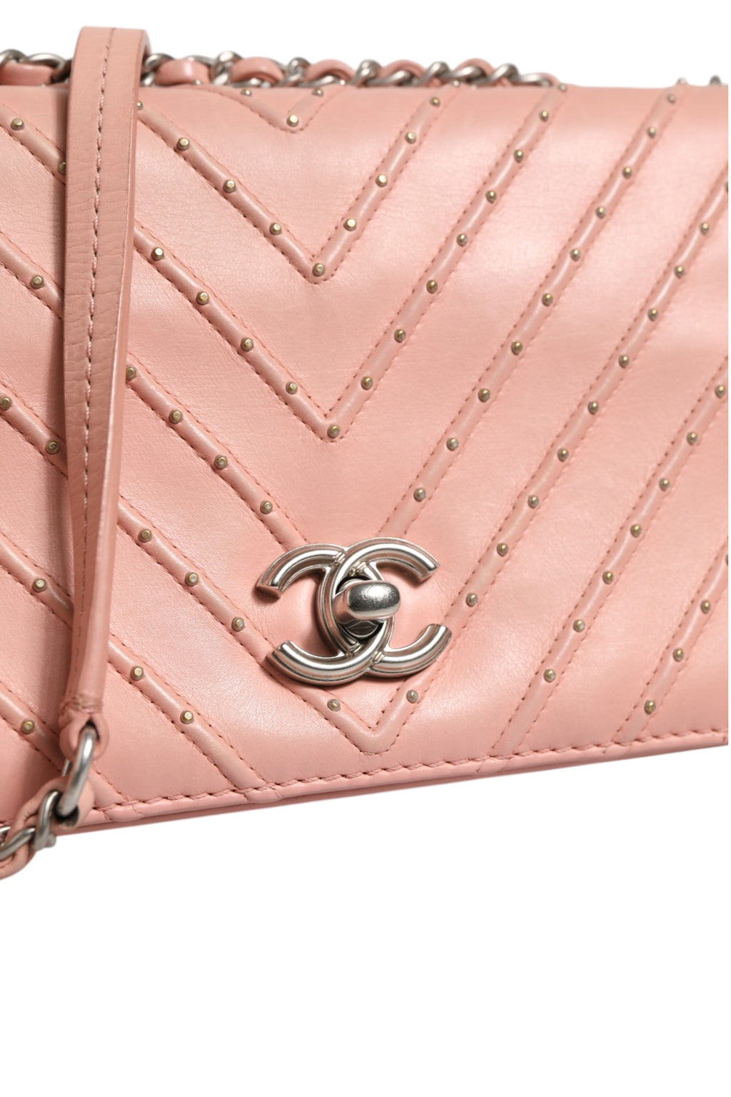 Chanel Small Powder Pink Chevron Leather Classic Double Flap Bag