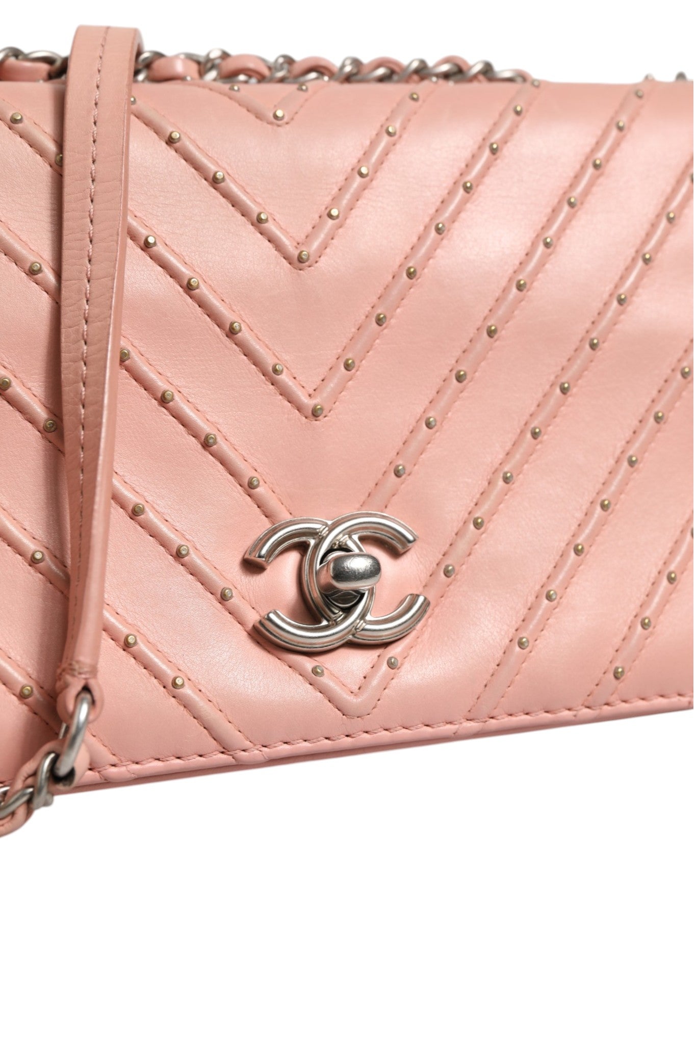 Chanel Small Powder Pink Chevron Leather Classic Double Flap Bag