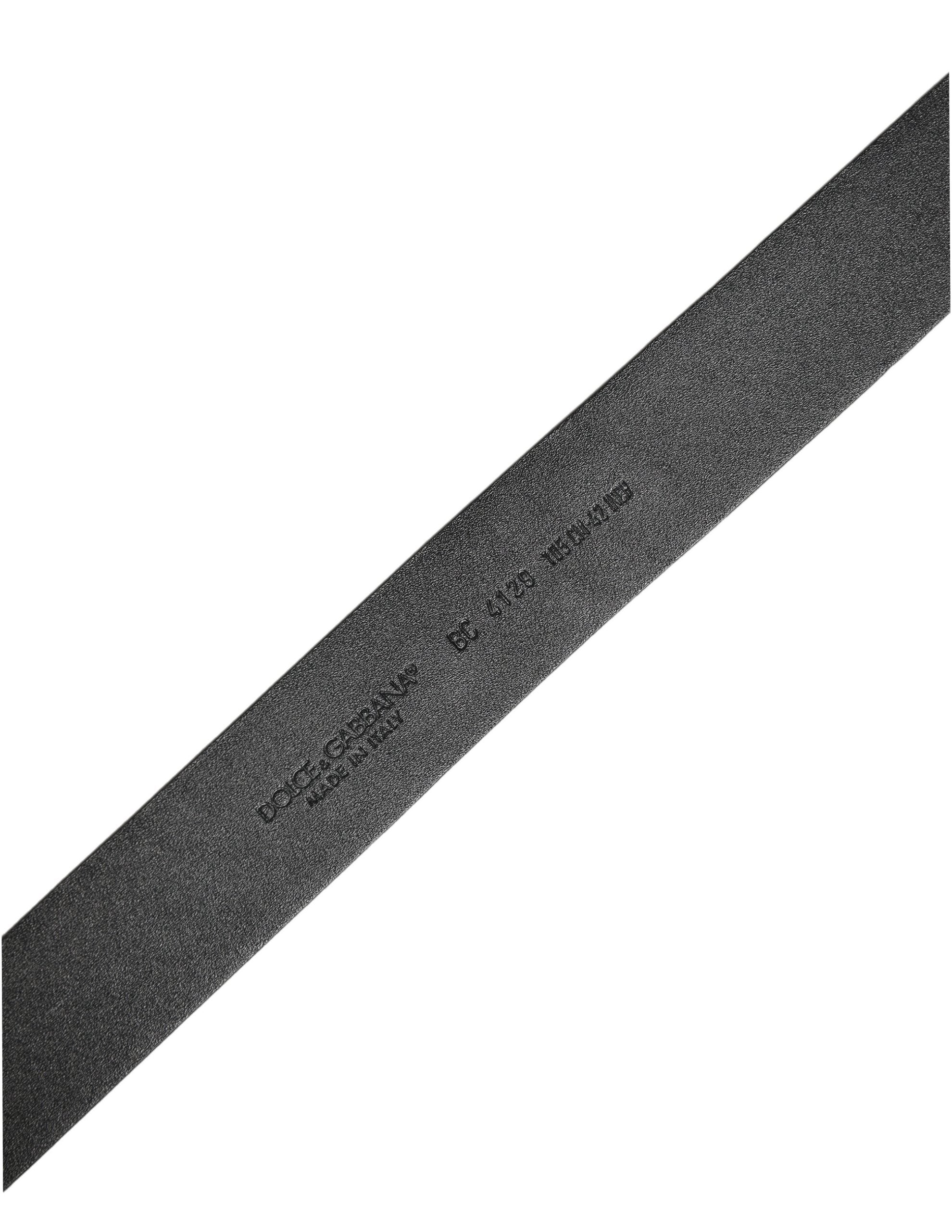 Dolce & Gabbana Black Leather 'Prince Crown' Printed Logo Buckle Belt