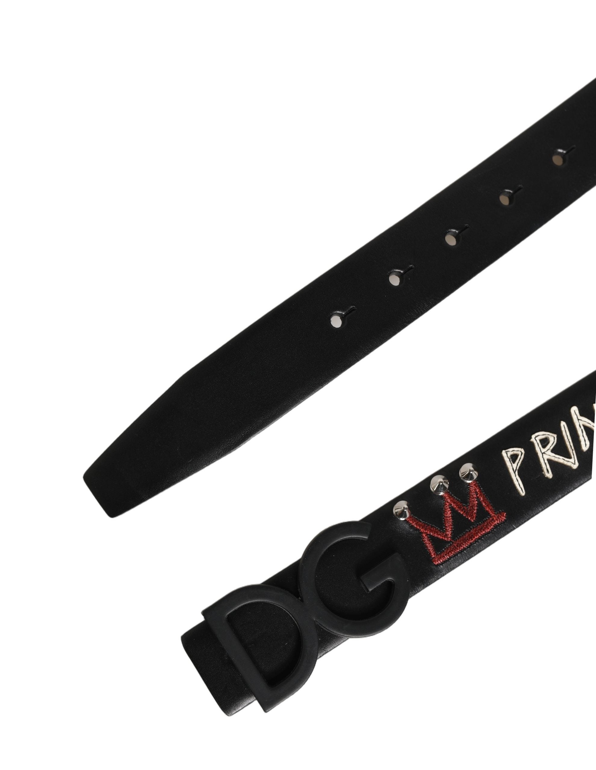 Dolce & Gabbana Black Leather 'Prince Crown' Printed Logo Buckle Belt