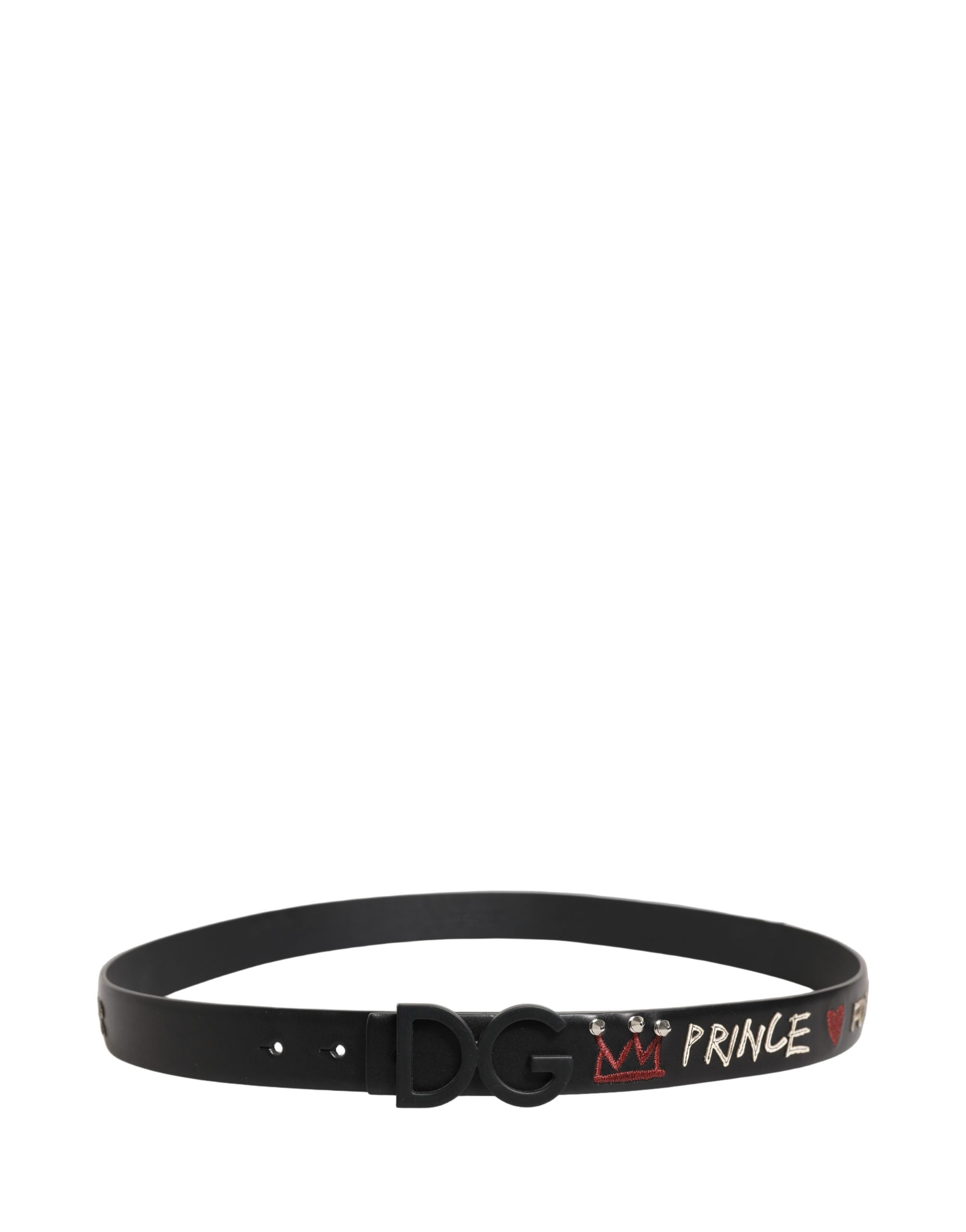 Dolce & Gabbana Black Leather 'Prince Crown' Printed Logo Buckle Belt