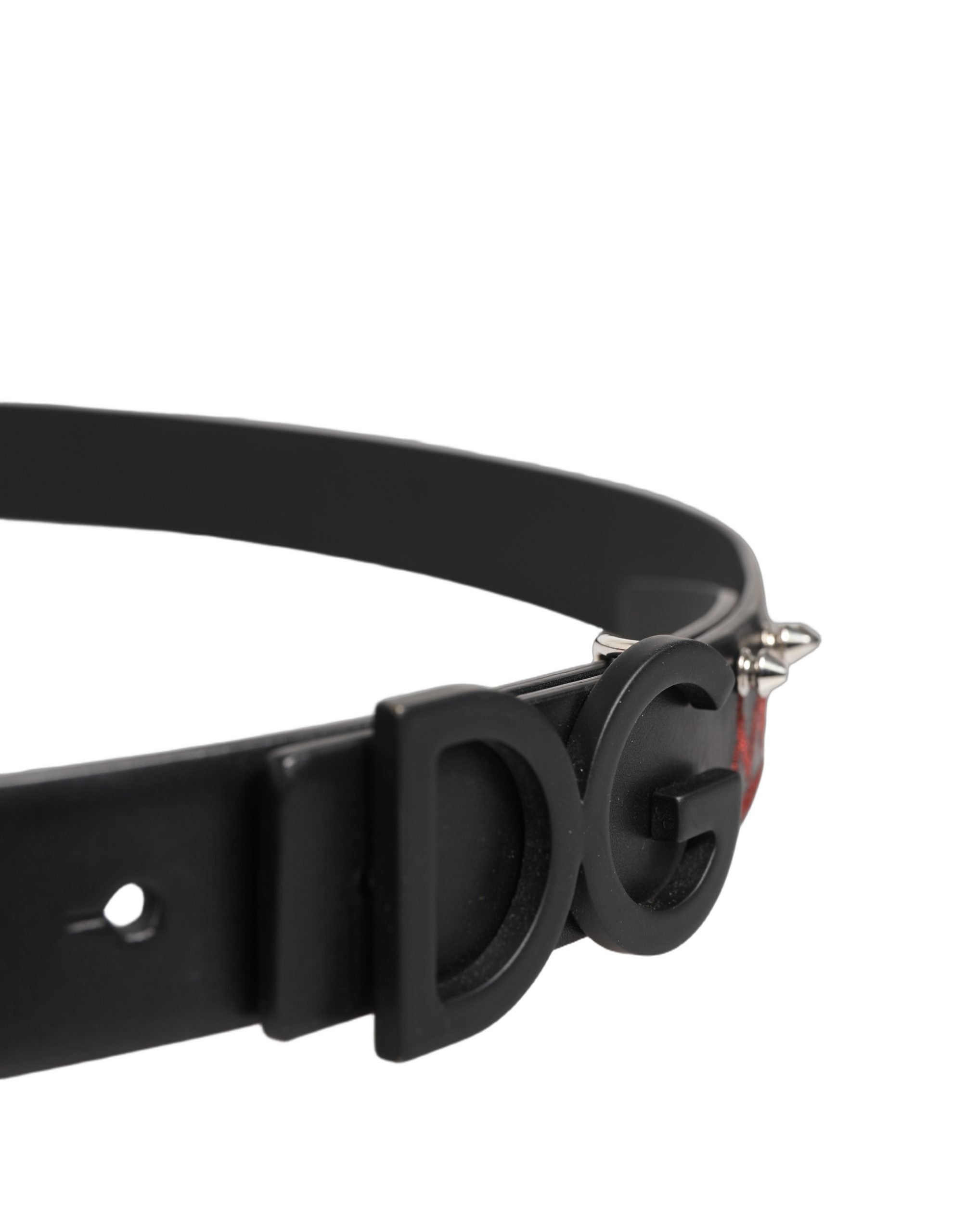 Dolce & Gabbana Black Leather 'Prince Crown' Printed Logo Buckle Belt