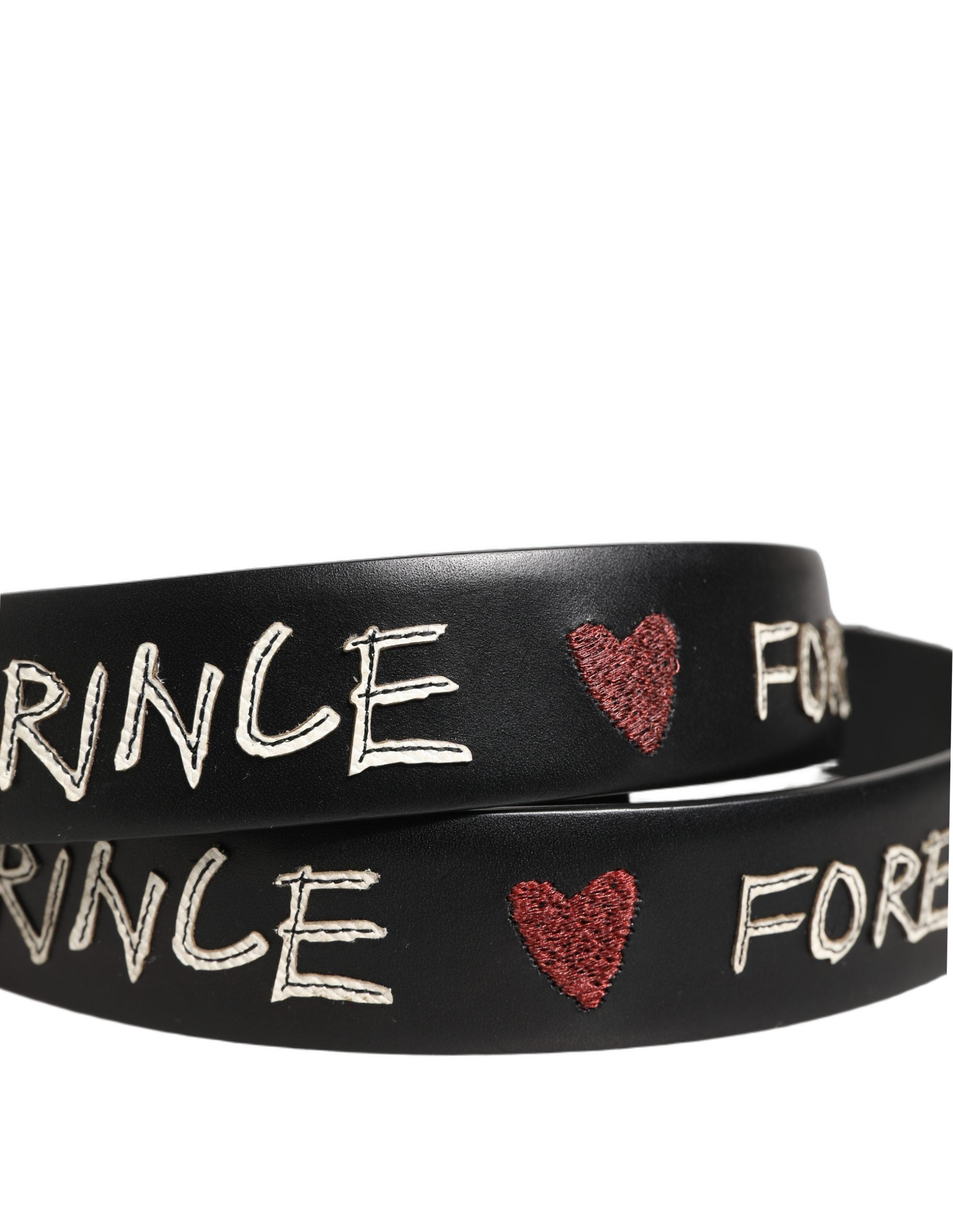 Dolce & Gabbana Black Leather 'Prince Crown' Printed Logo Buckle Belt