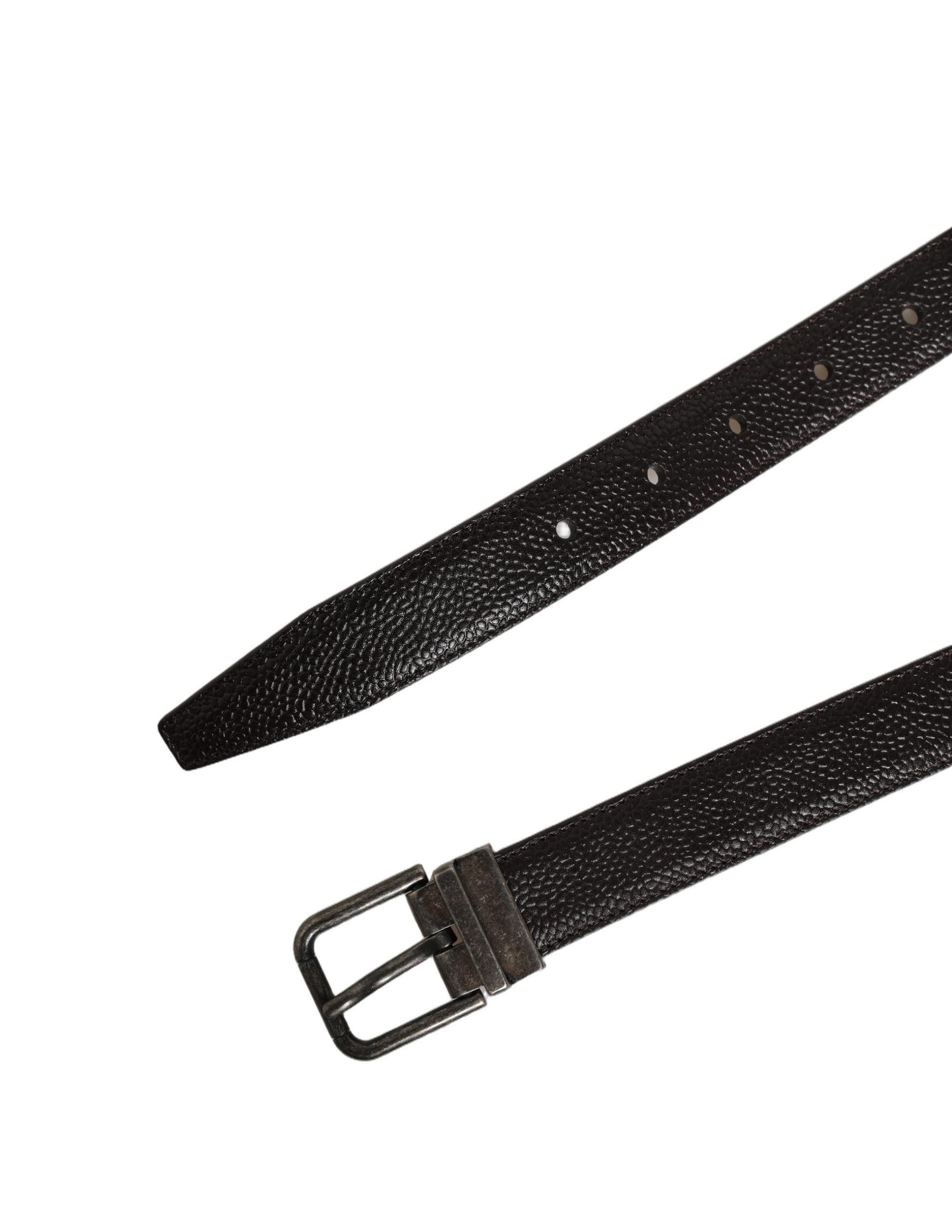 Dolce & Gabbana Brown Leather Vintage Silver Buckle Belt