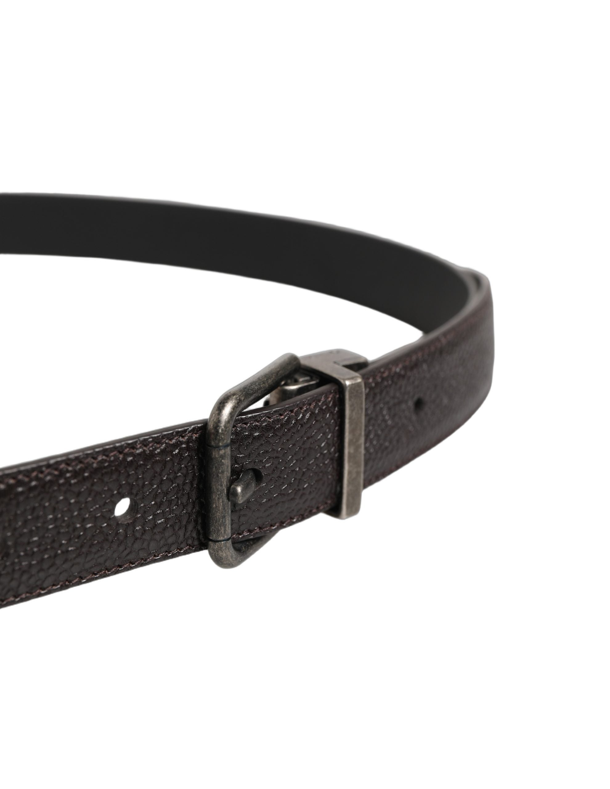 Dolce & Gabbana Brown Leather Vintage Silver Buckle Belt