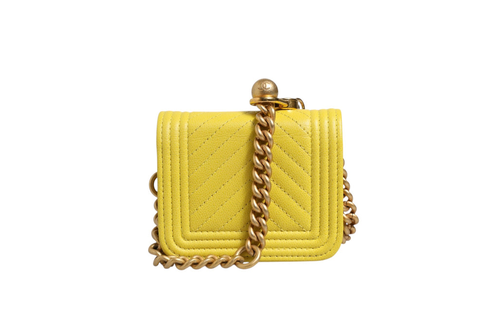 Chanel Yellow Chevron Leather Mini Boy Belt Bag