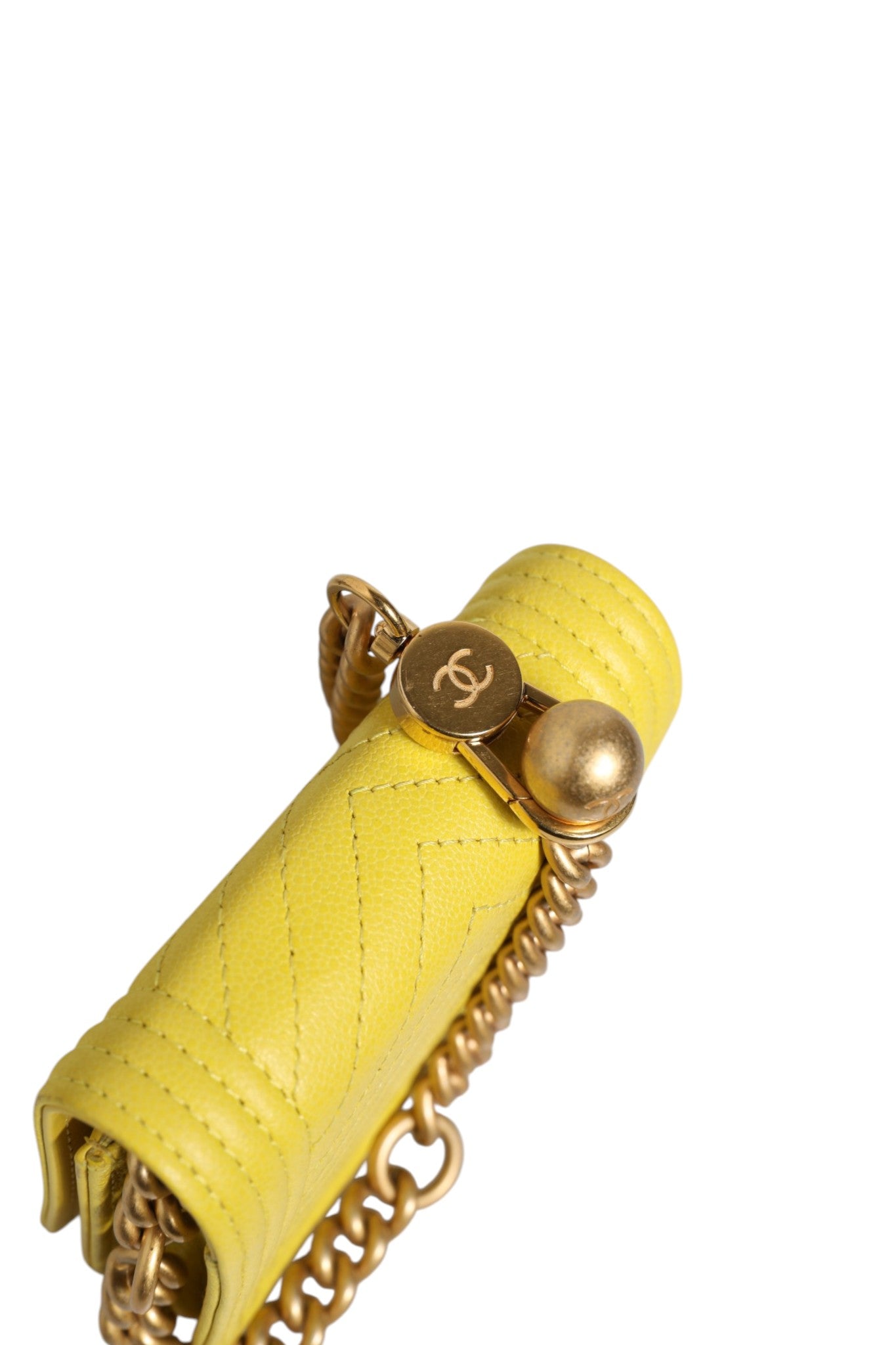 Chanel Yellow Chevron Leather Mini Boy Belt Bag