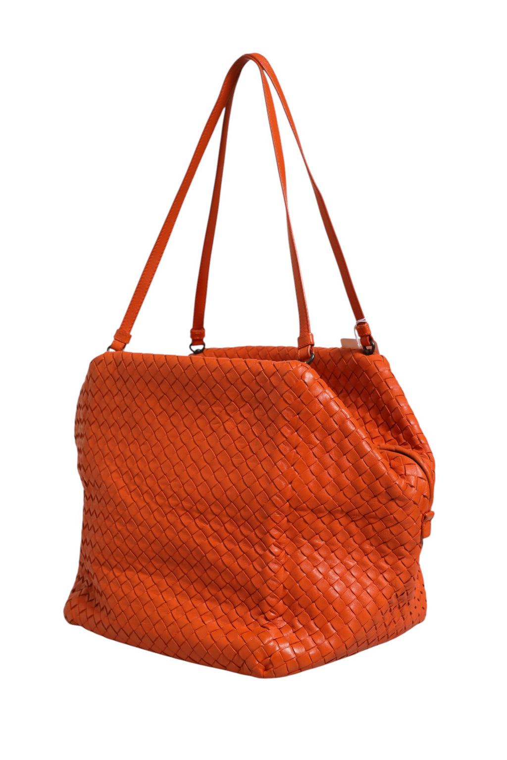 Bottega Veneta 35 Orange Intrecciato Nappa Leather Cube Bag