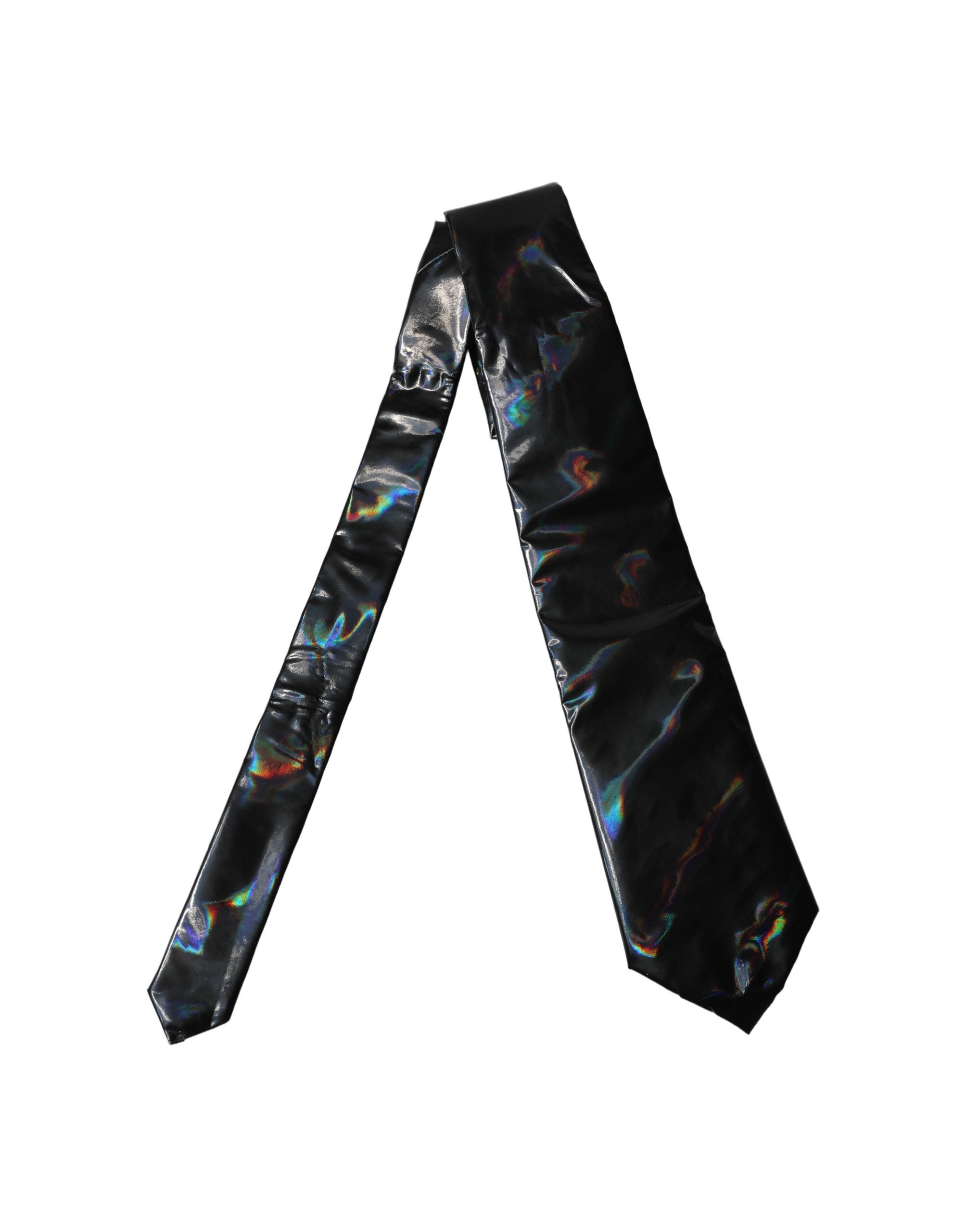 Dolce & Gabbana Black Iridescent Silk Adjustable Women Tied Necktie Tie