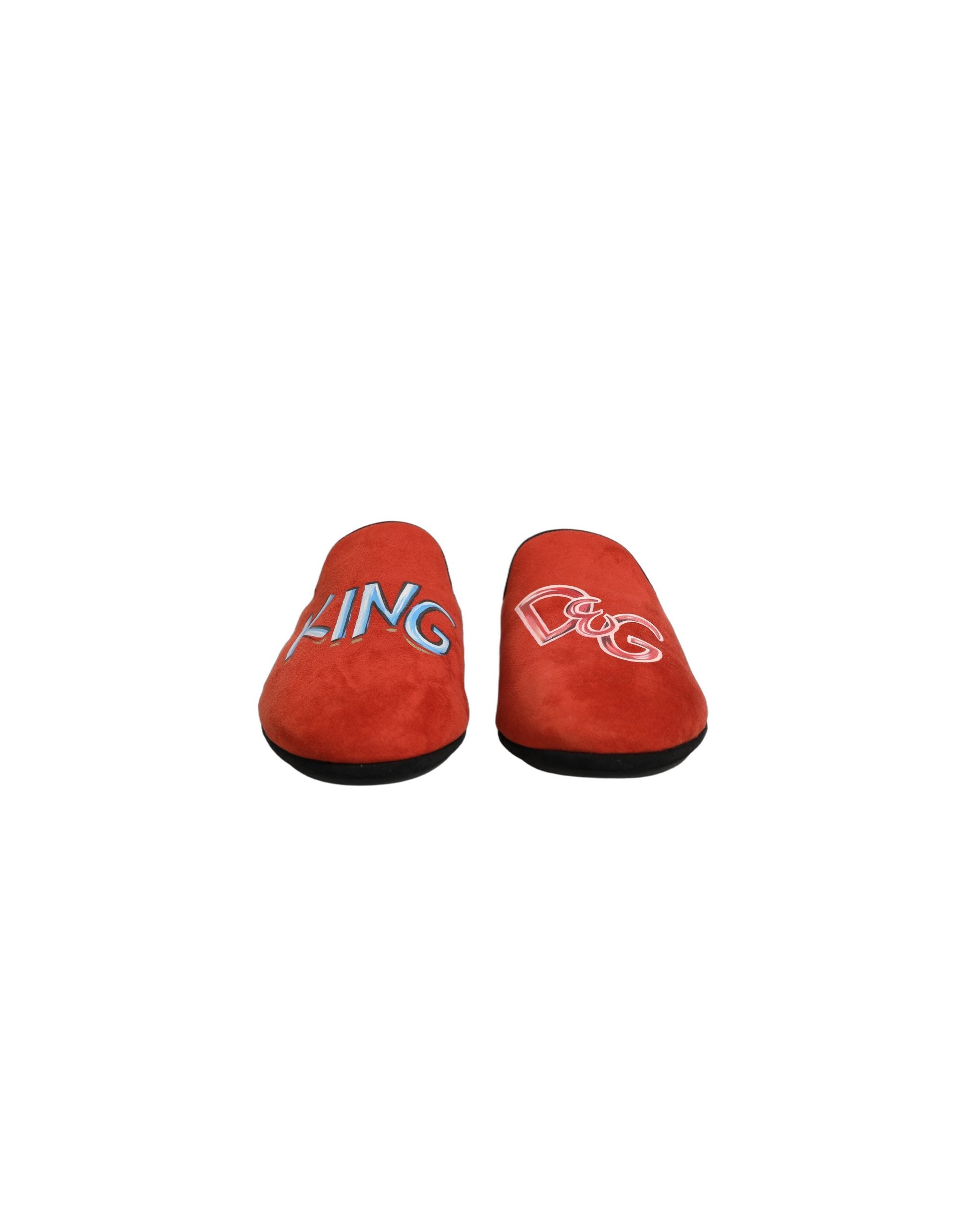 Dolce & Gabbana Red Suede DG King Men House Slipper Shoes