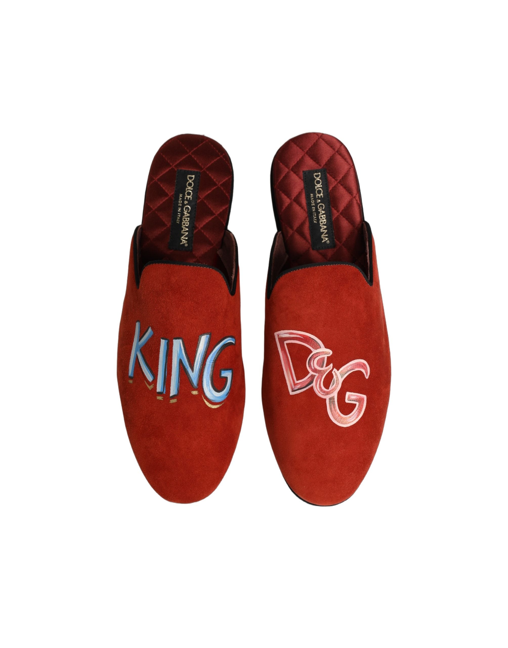 Dolce & Gabbana Red Suede DG King Men House Slipper Shoes