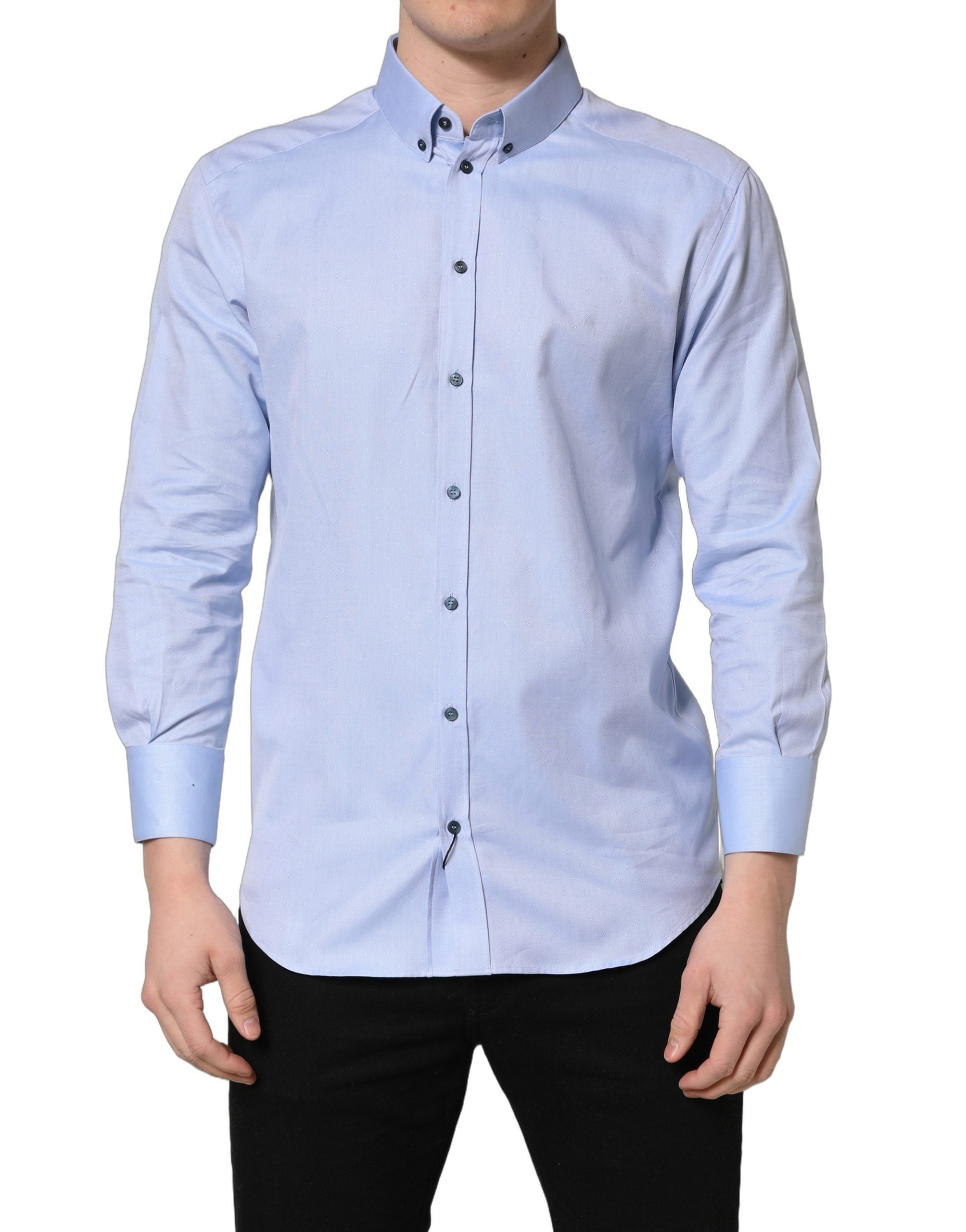 Dolce & Gabbana Light Blue Cotton Dress Formal Men Shirt