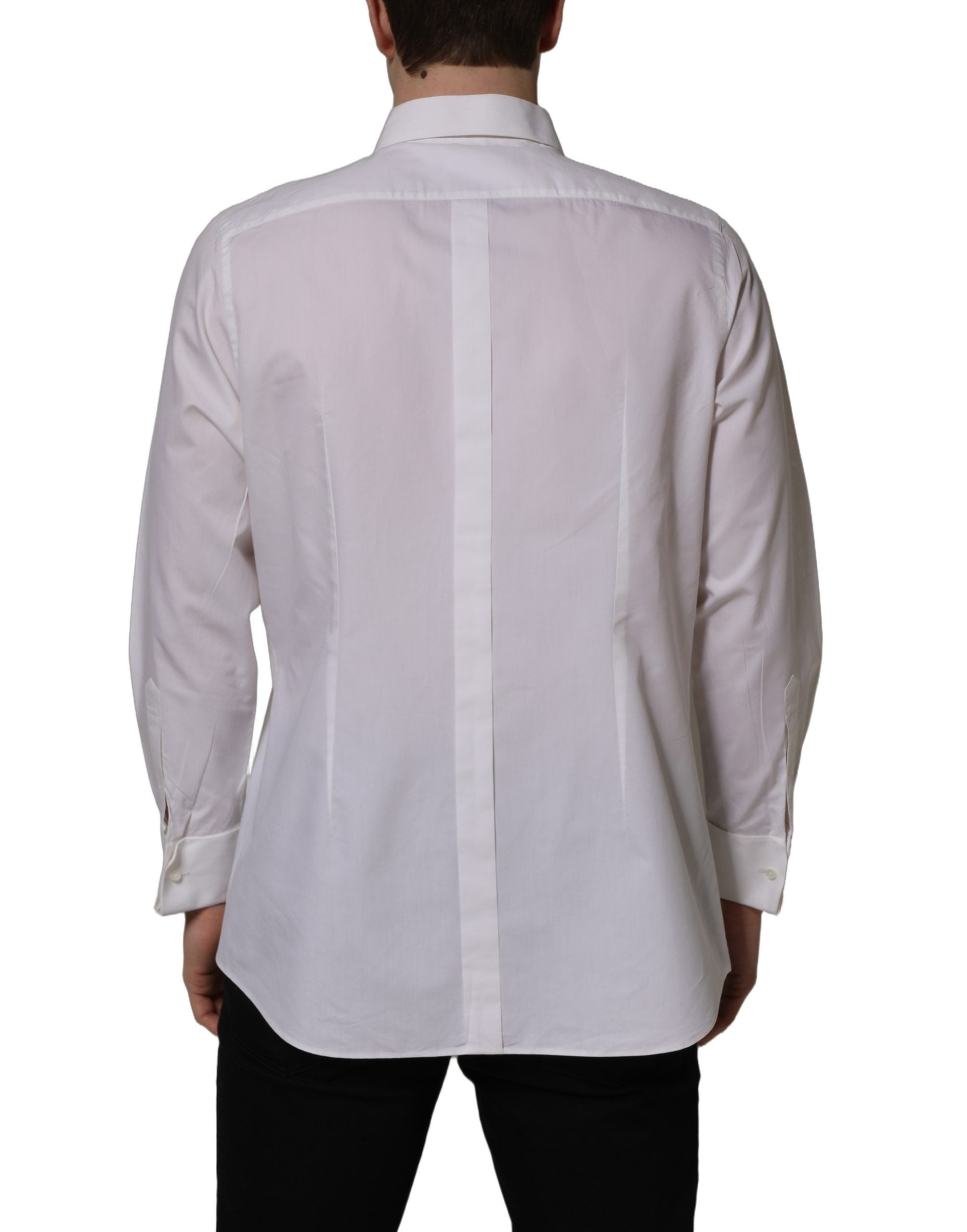 Dolce & Gabbana White Bib Cotton Poplin Dress Formal Shirt