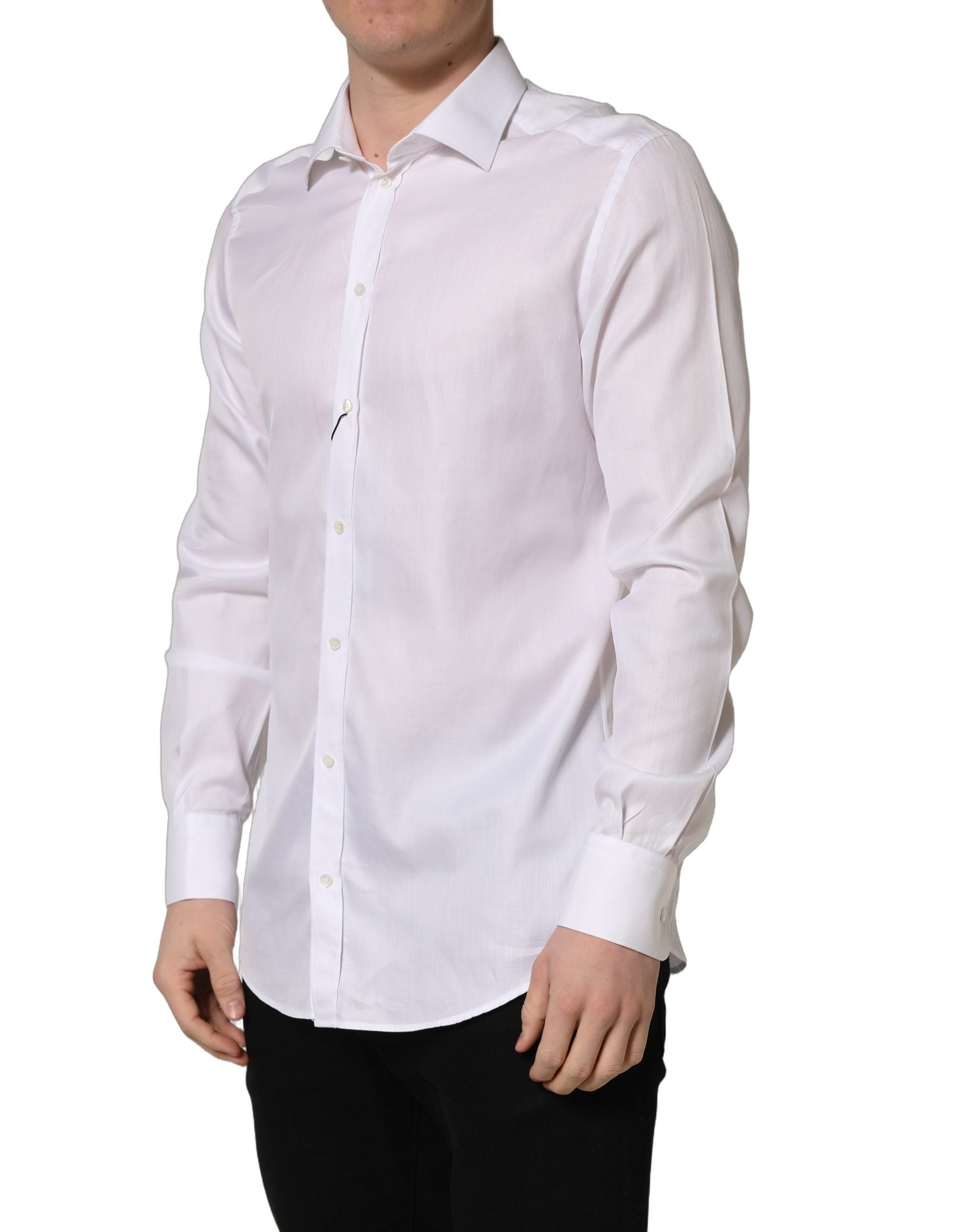 Dolce & Gabbana White Cotton Collared Dress Formal Men Shirt