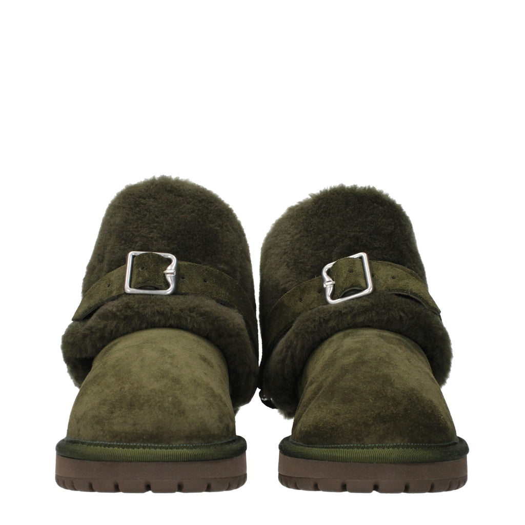 Burberry Khaki Green Sheepskin Shearling Chubby Boots