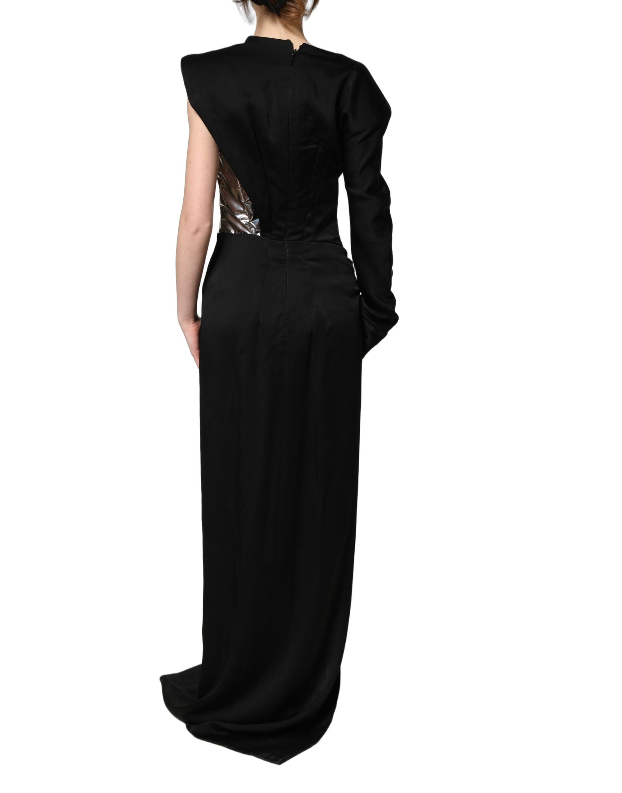 Dolce & Gabbana Black Silver OneShoulder Cocktail Gown Dress