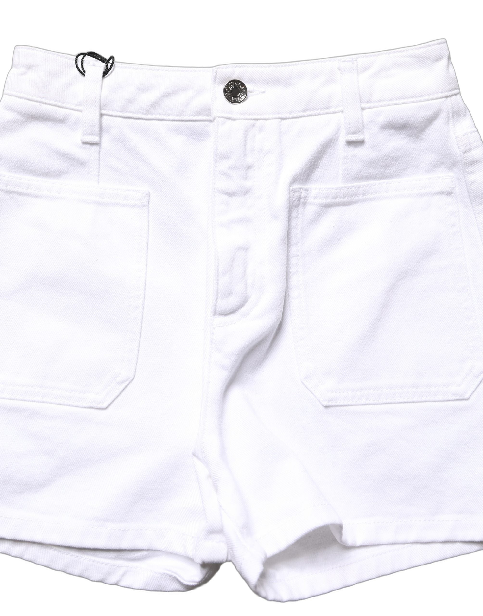 Dolce & Gabbana White Cotton HighWaist Denim Hotpants Shorts