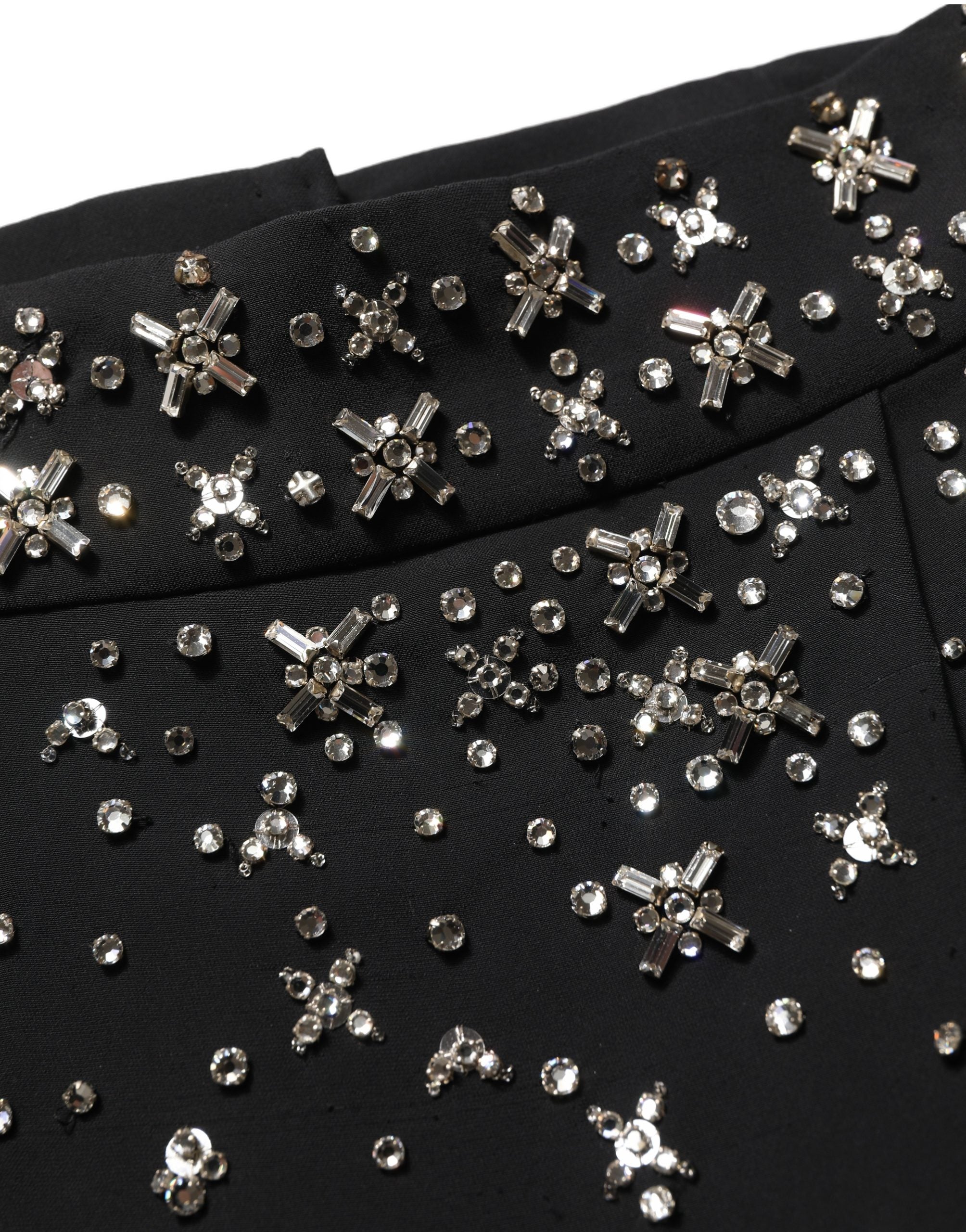 Dolce & Gabbana Black Crystal Embellished High Slit Skirt