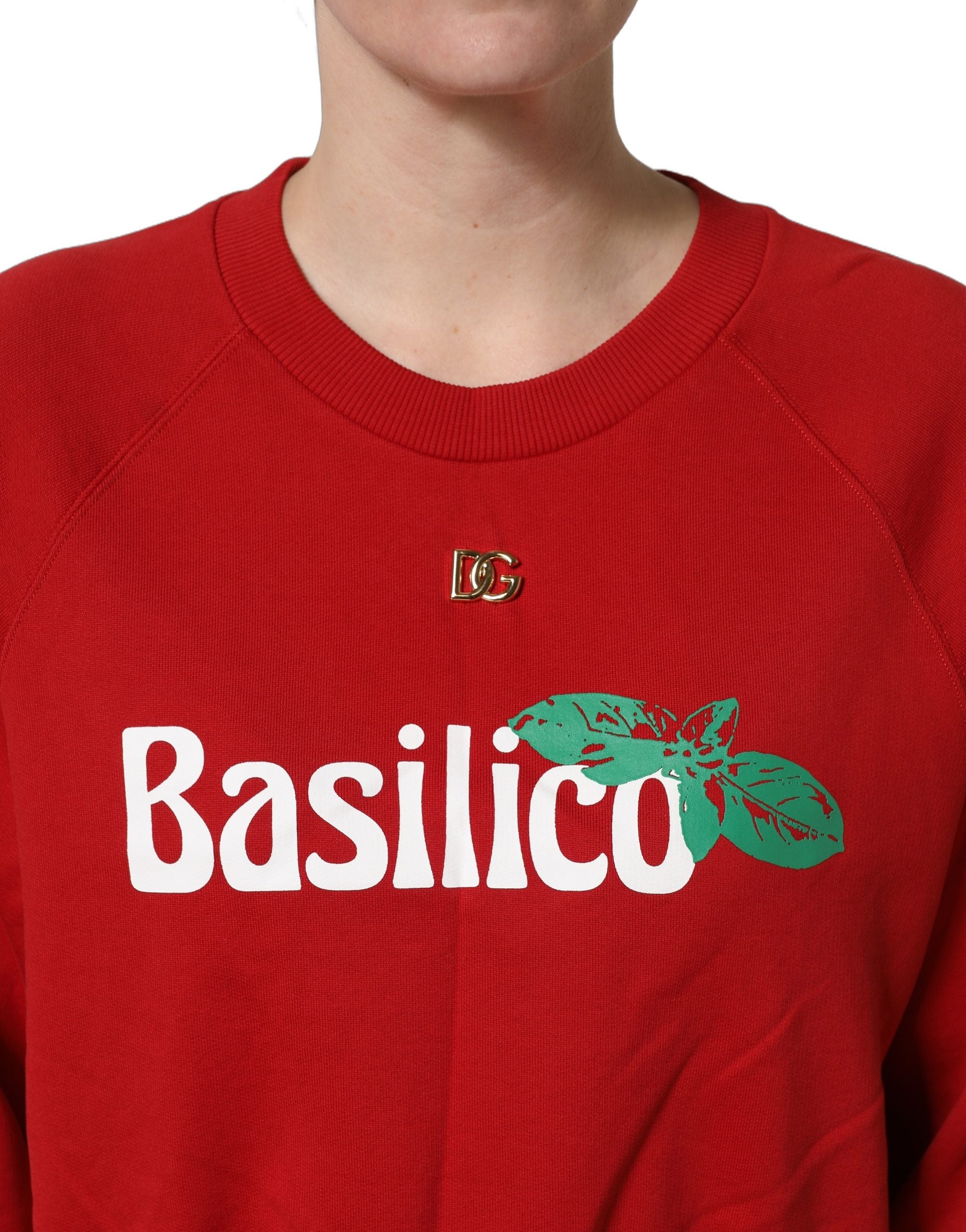 Dolce & Gabbana Red Cotton Cropped Basilico Sweatshirt Sweater