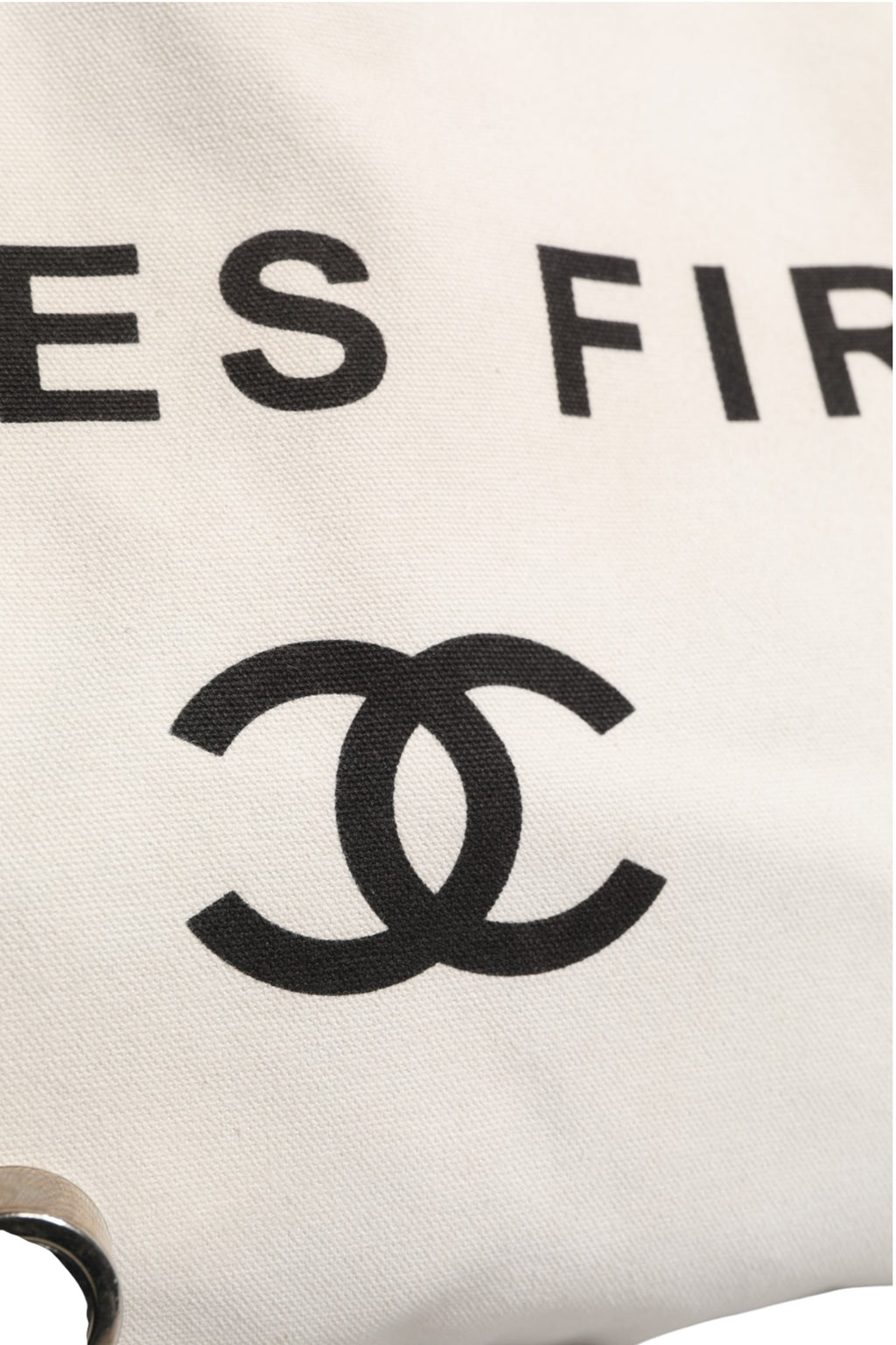 Chanel White/Black 'Ladies First' Canvas Tote Bag