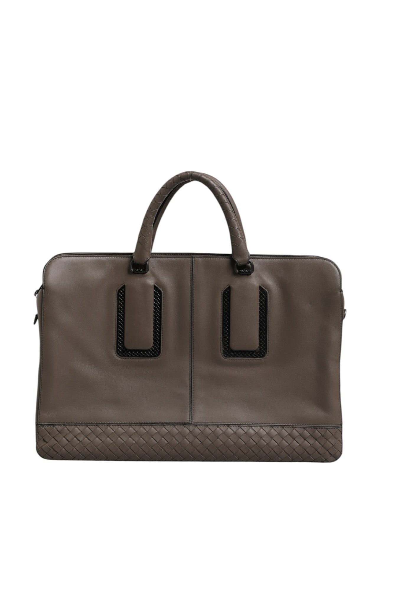 Bottega Veneta 41 Taupe Intrecciato Leather Getaway Briefcase