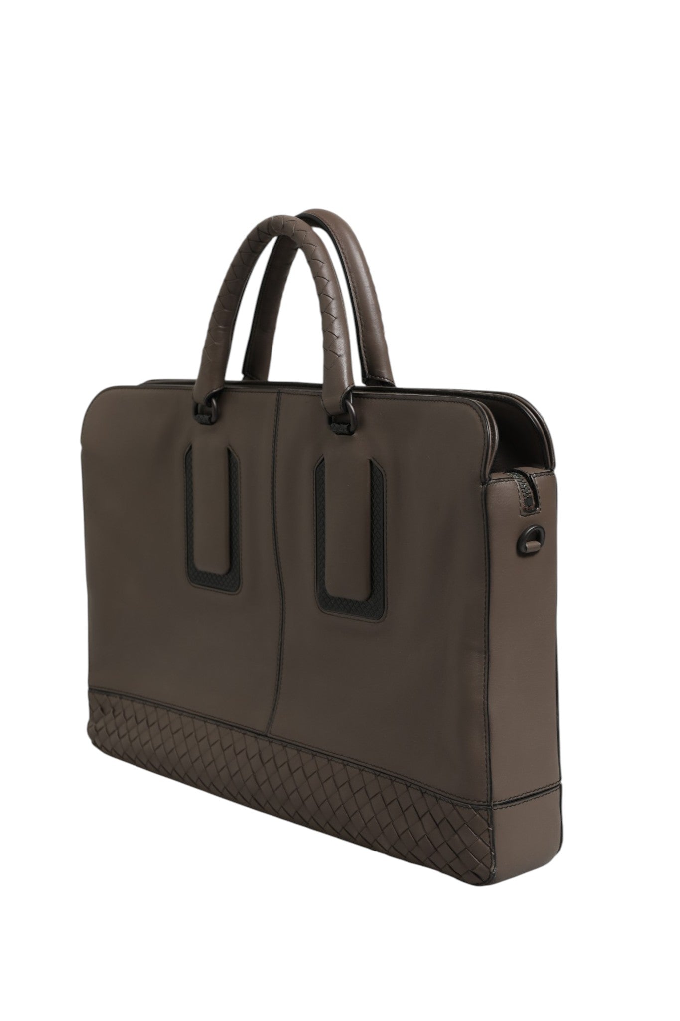 Bottega Veneta 41 Taupe Intrecciato Leather Getaway Briefcase