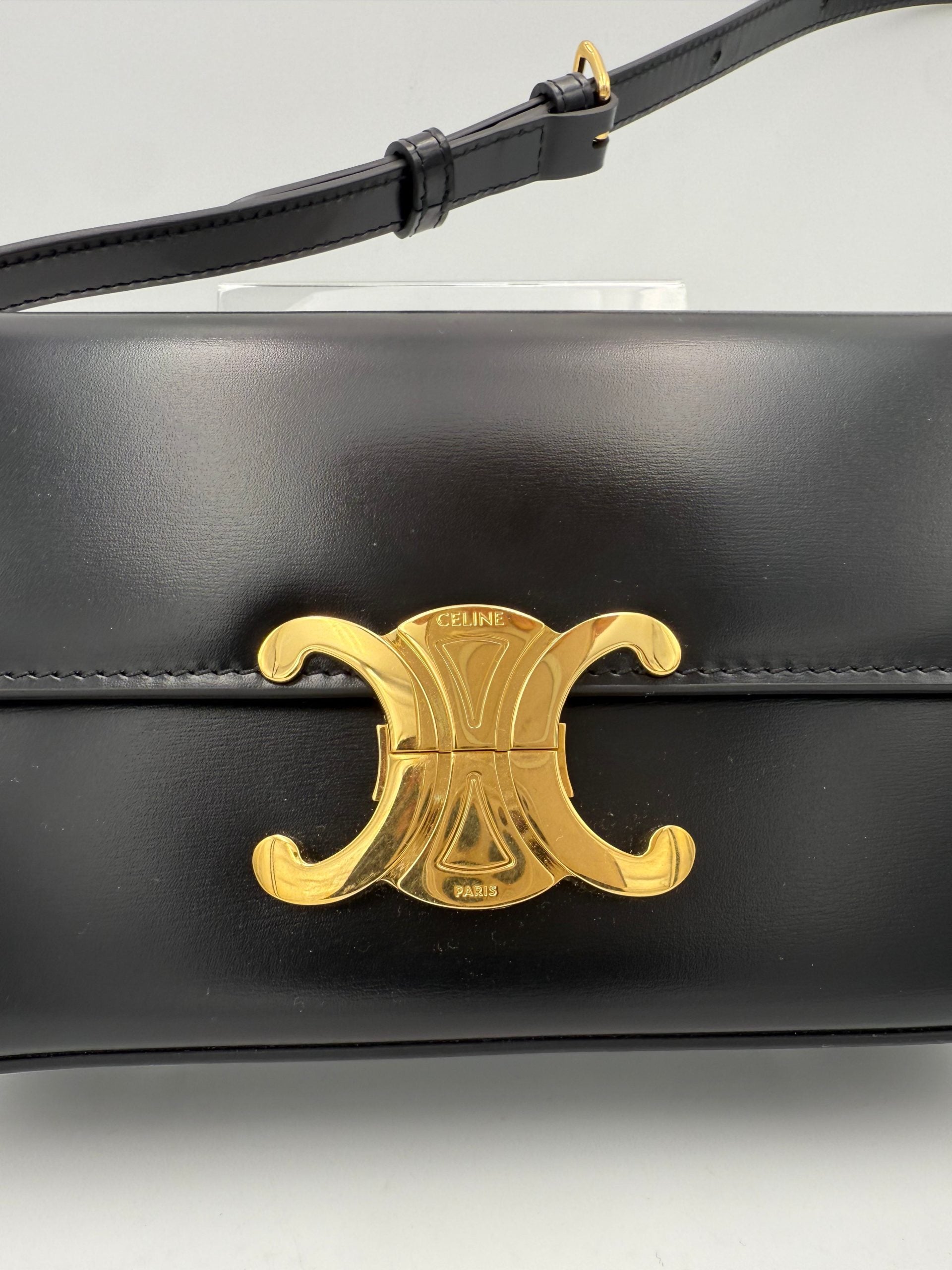 Celine Shiny Black Claude Triomphe Shoulder Bag