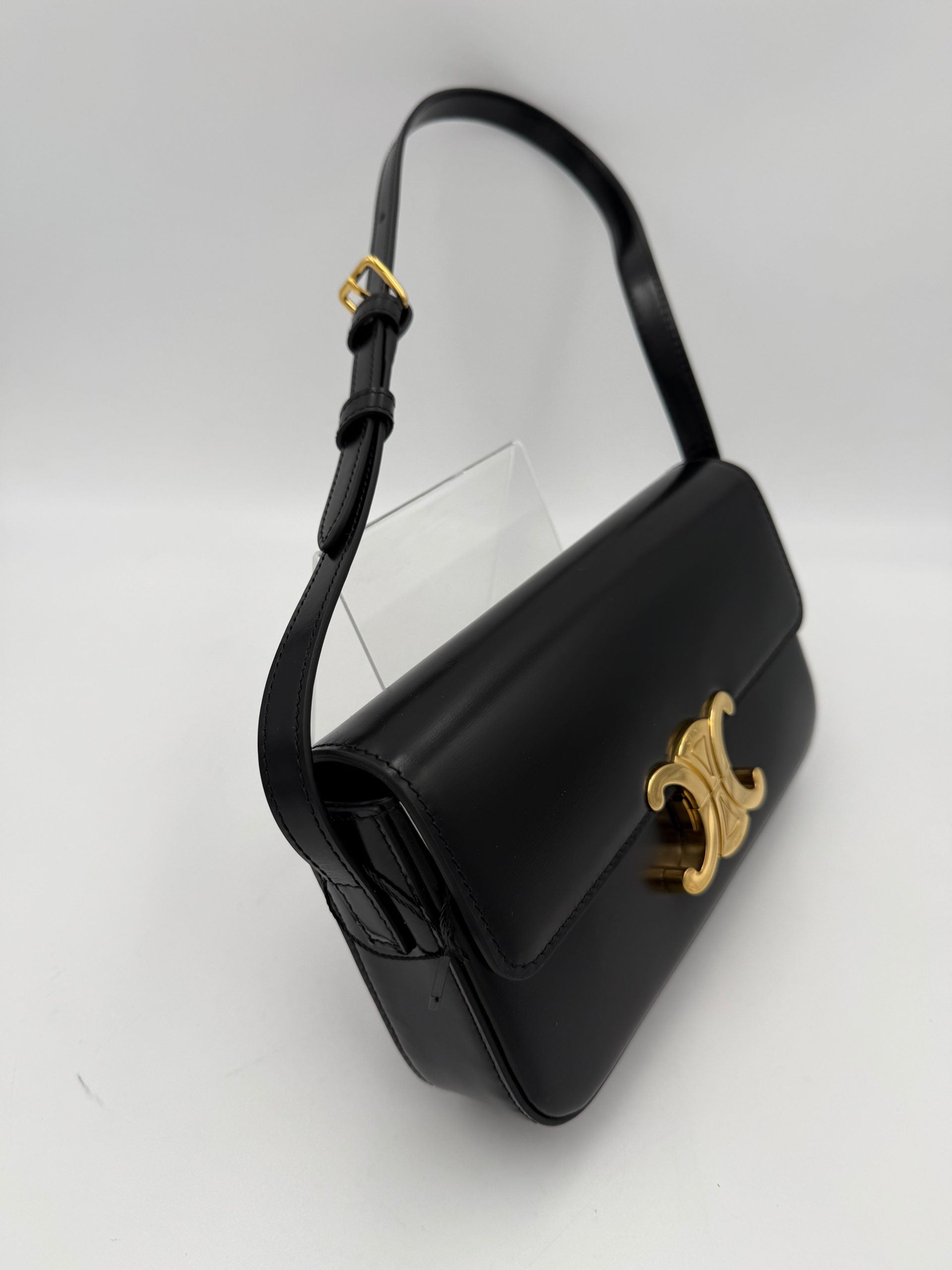 Celine Shiny Black Claude Triomphe Shoulder Bag