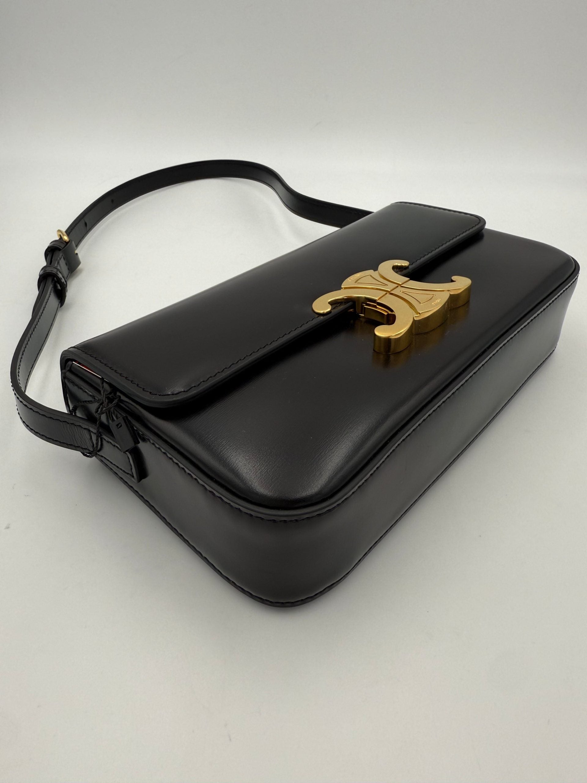 Celine Shiny Black Claude Triomphe Shoulder Bag