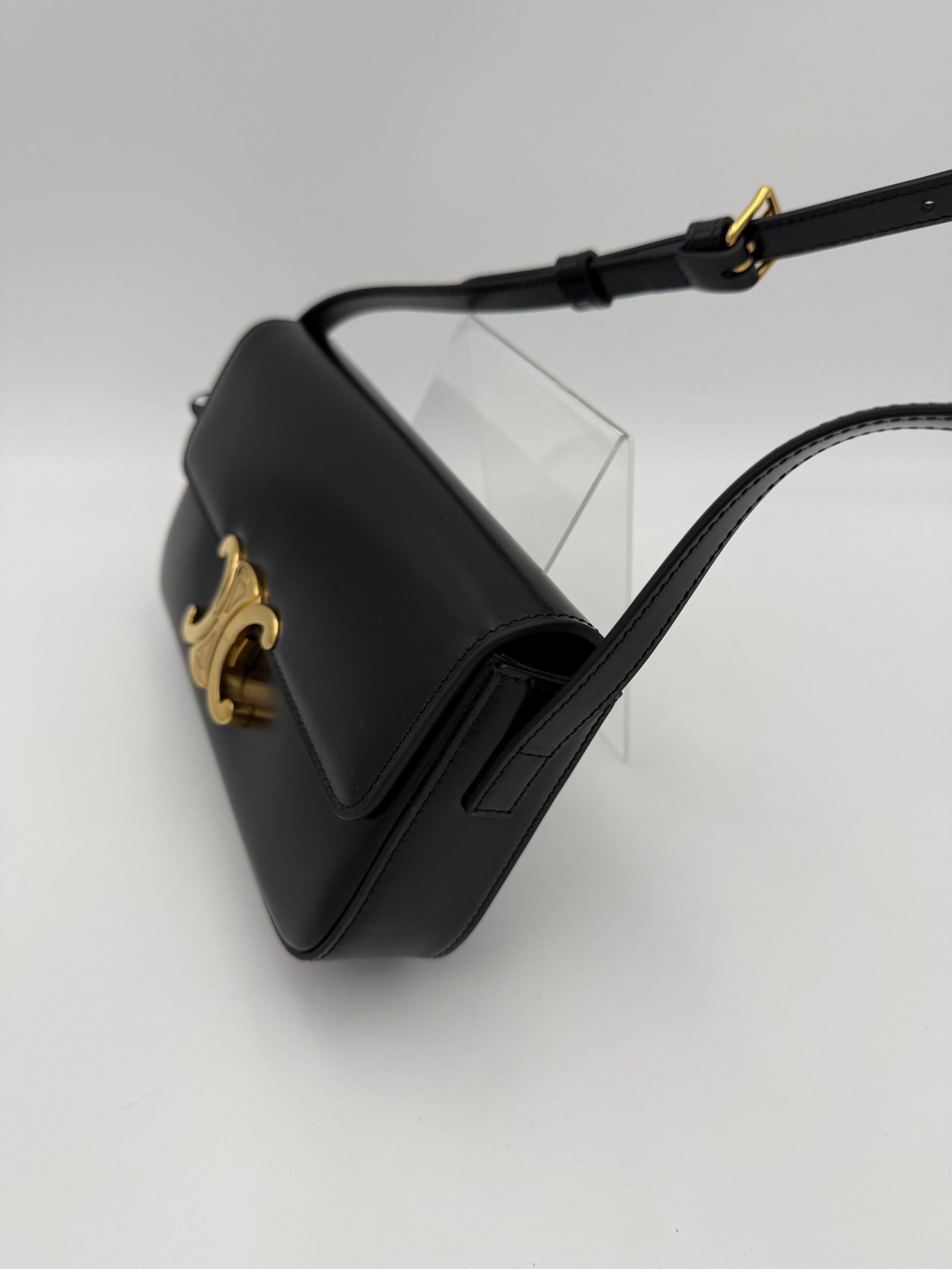 Celine Shiny Black Claude Triomphe Shoulder Bag