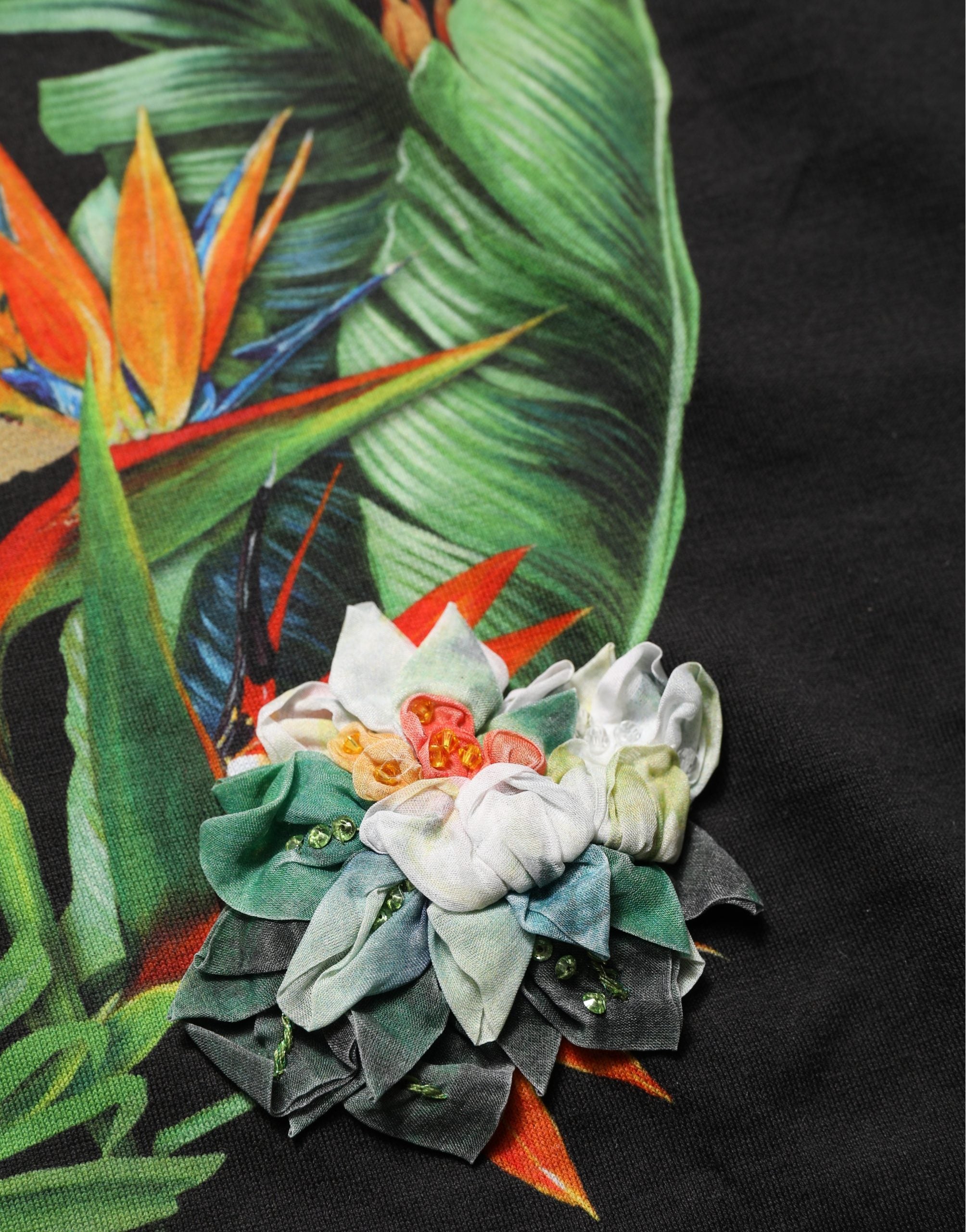 Dolce & Gabbana Black Tropical Jungle Round Neck T-shirt