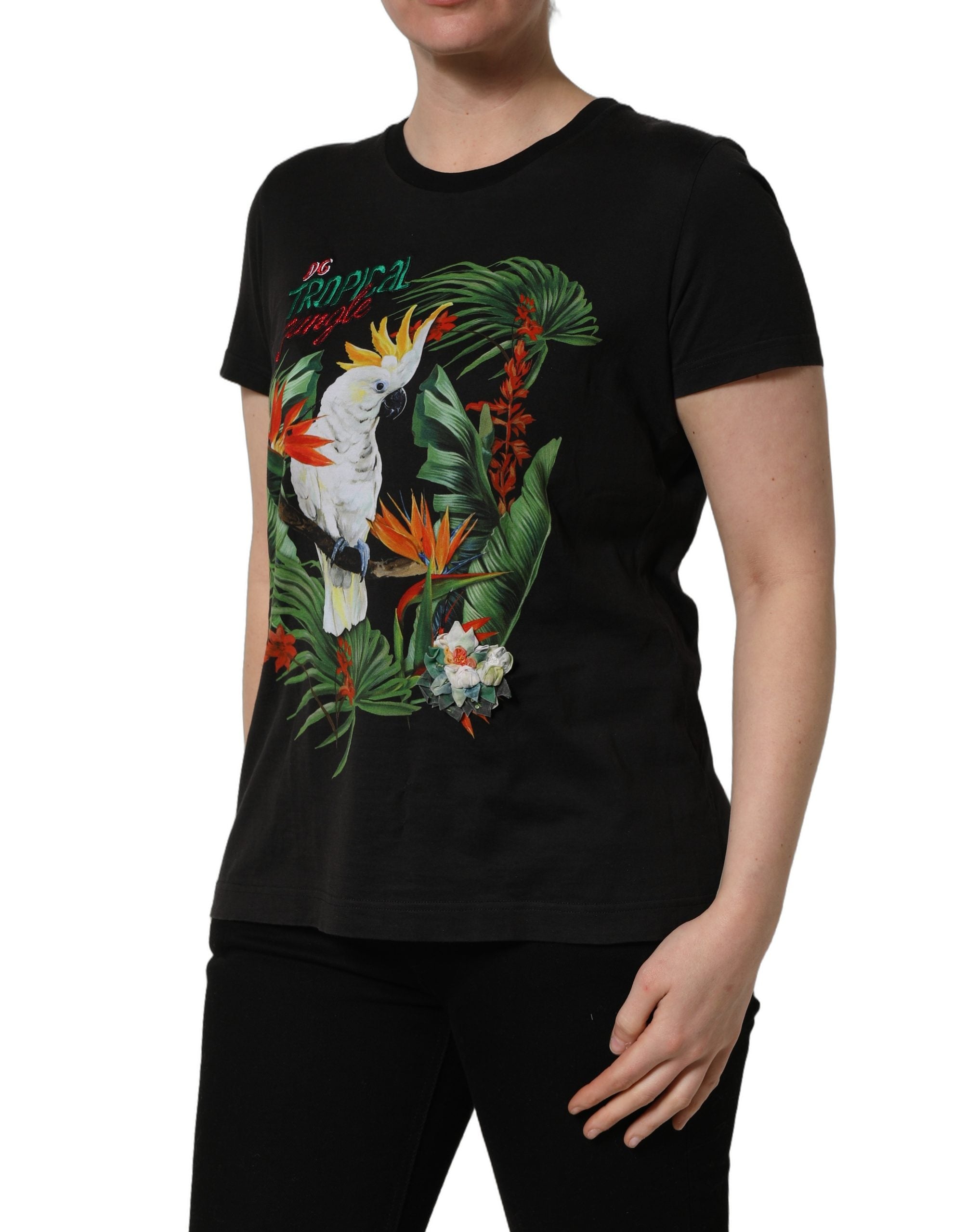 Dolce & Gabbana Black Tropical Jungle Round Neck T-shirt