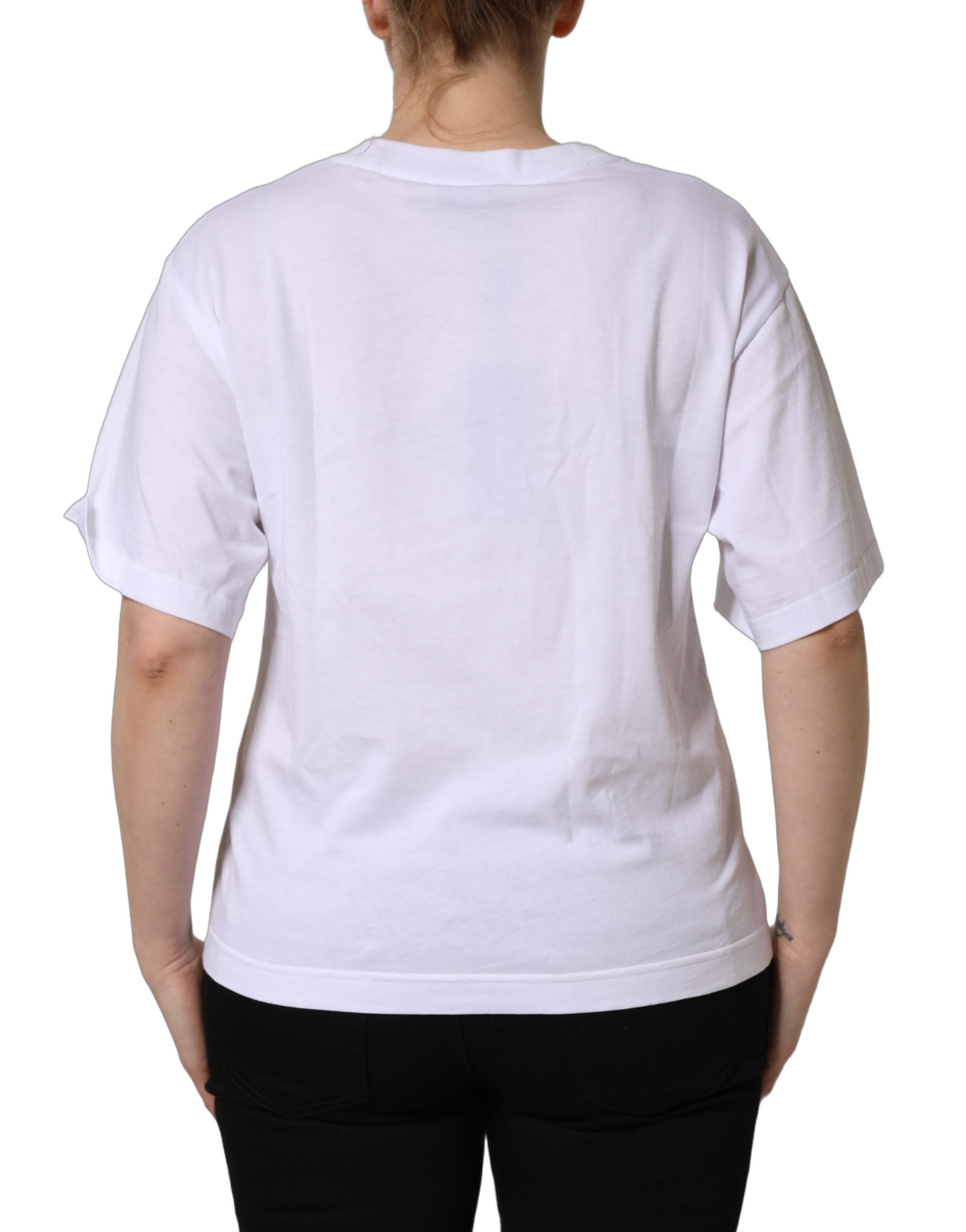 Pre-Owned Dolce & Gabbana White Cotton DG Logo Patch Crew Neck T-shirt