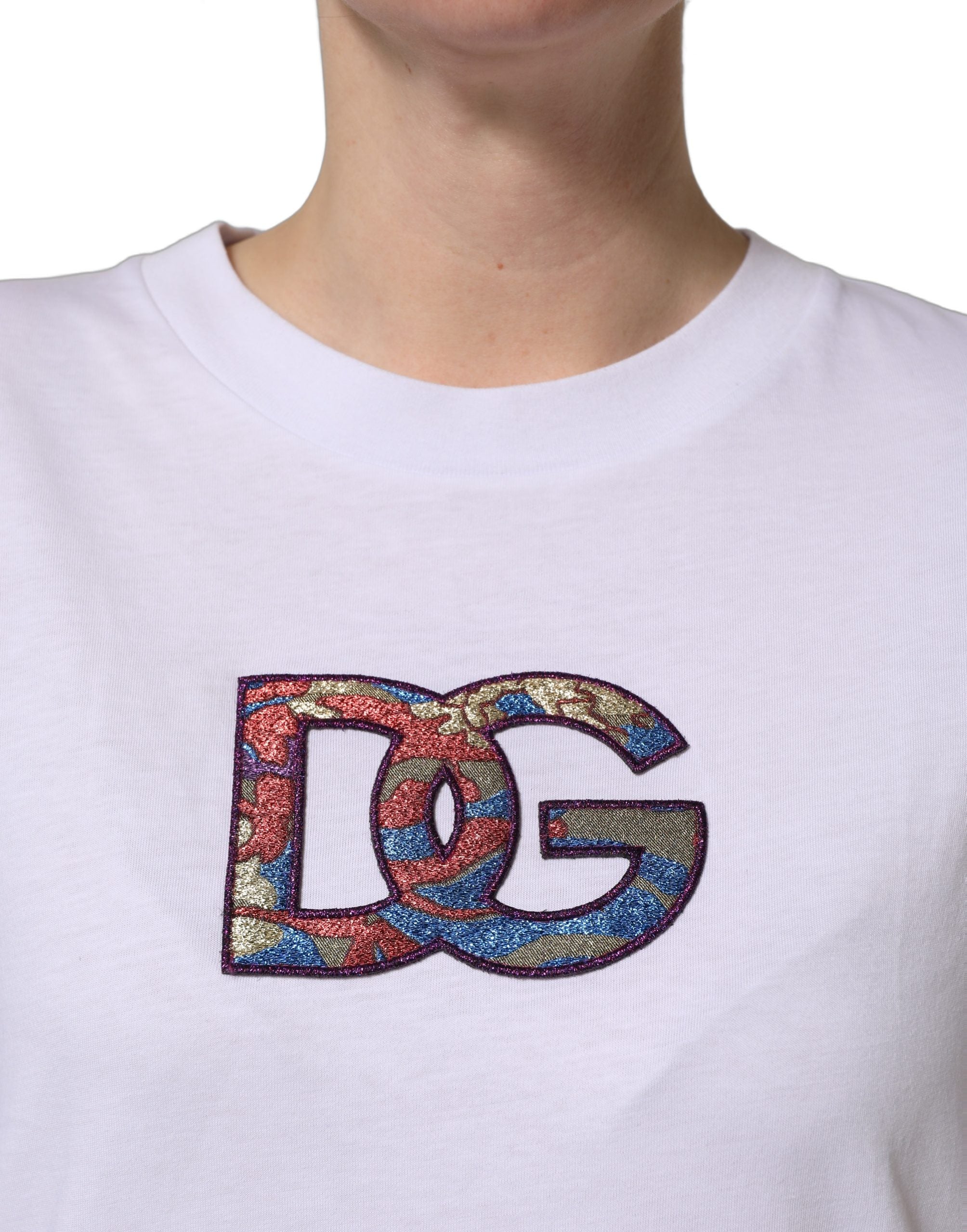 Pre-Owned Dolce & Gabbana White Cotton DG Logo Patch Crew Neck T-shirt
