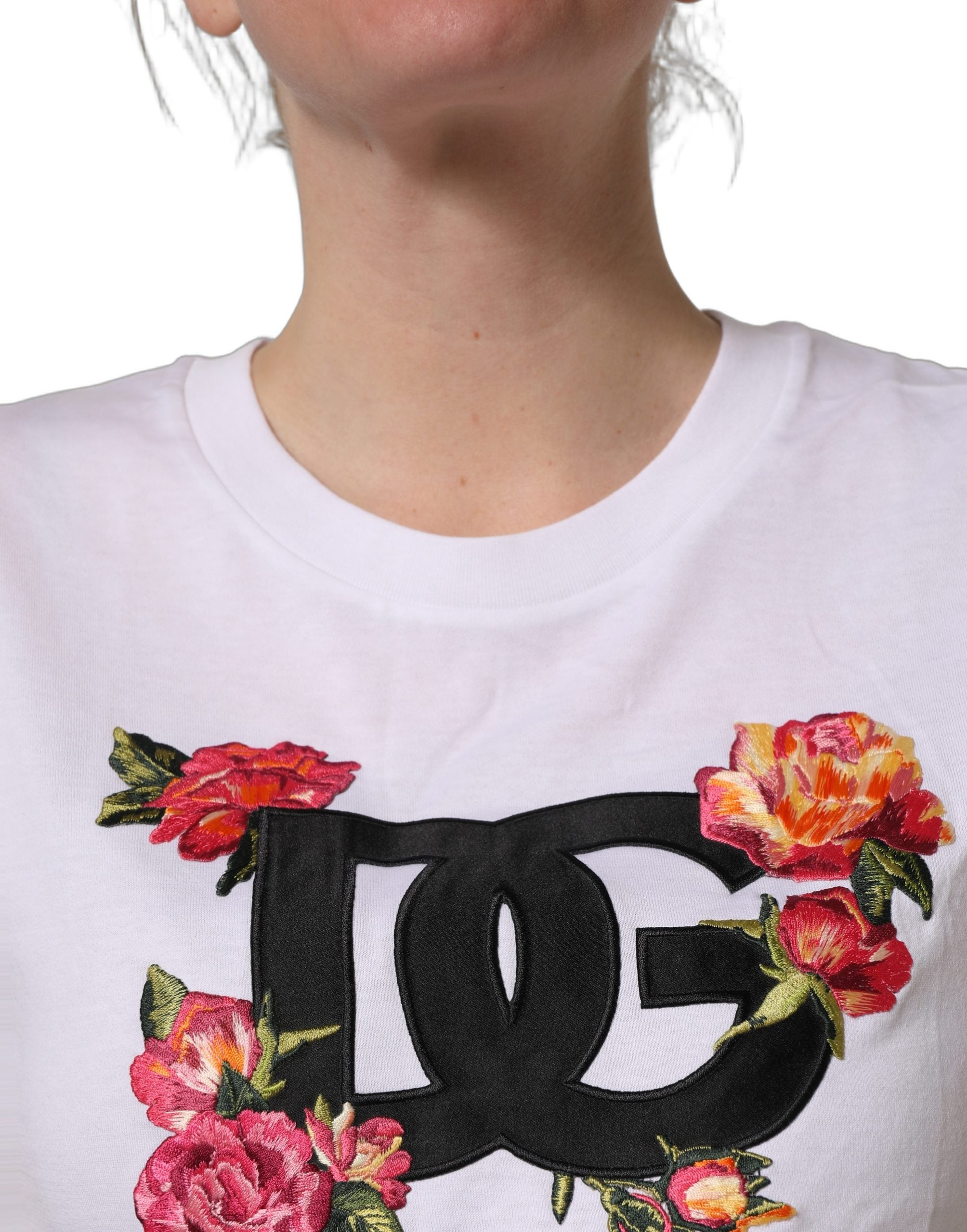 Dolce & Gabbana White DG Floral Cotton Jersey Crop T-shirt