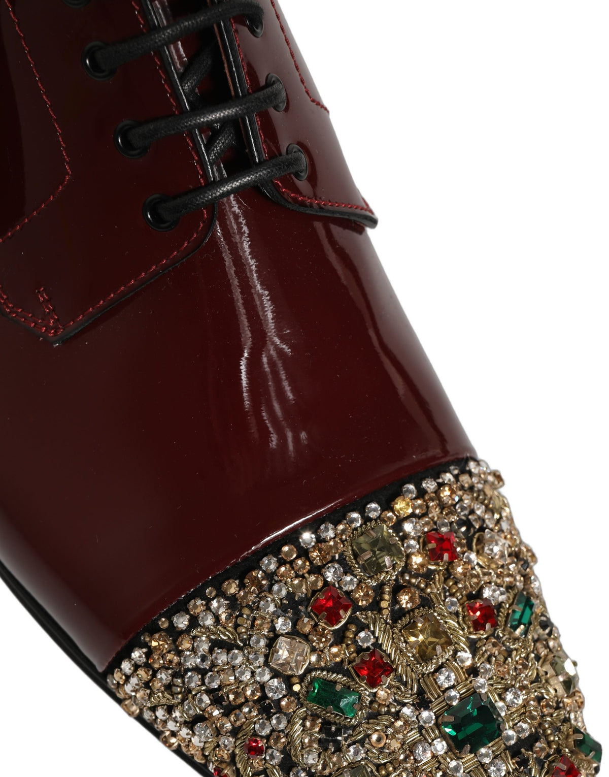 New Dolce & Gabbana Maroon Embellished Derby Dress Formal Shoes