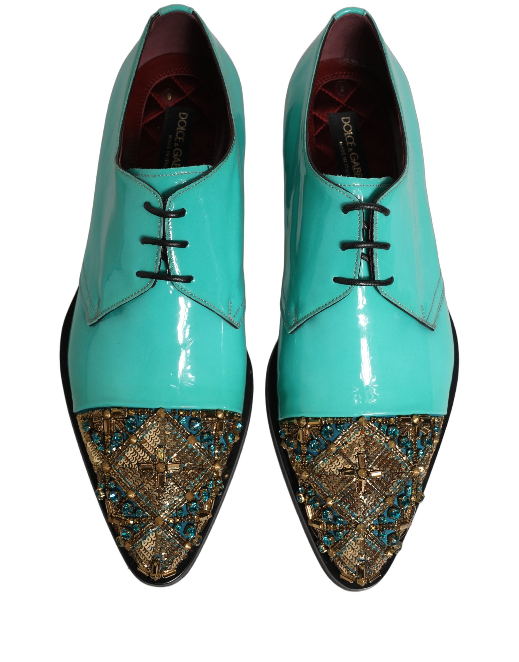 Dolce & Gabbana Aqua Blue Embellished Derby Dress Formal Shoes