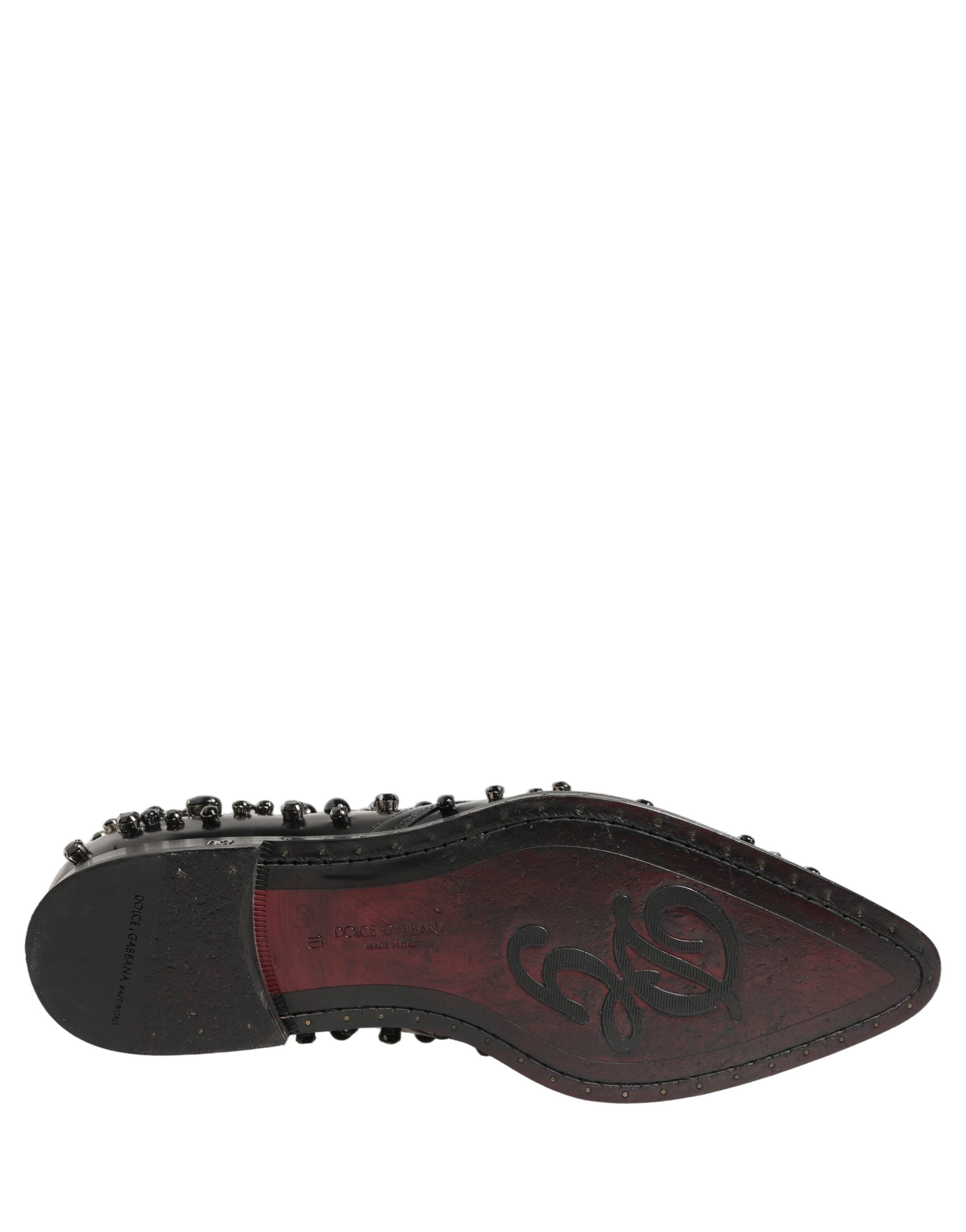 Dolce & Gabbana Black Leather Studded Men Formal Derby Shoes