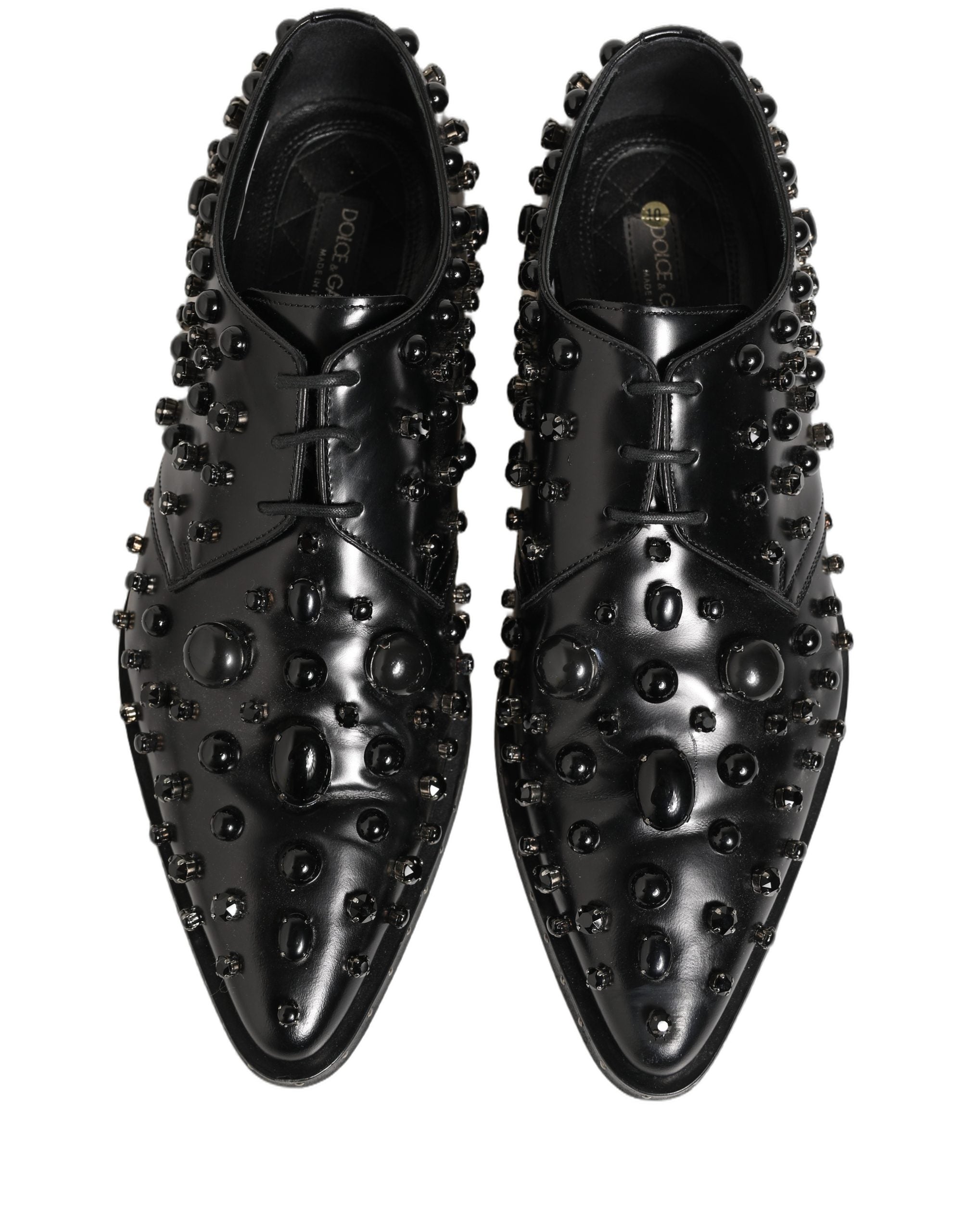 Dolce & Gabbana Black Leather Studded Men Formal Derby Shoes