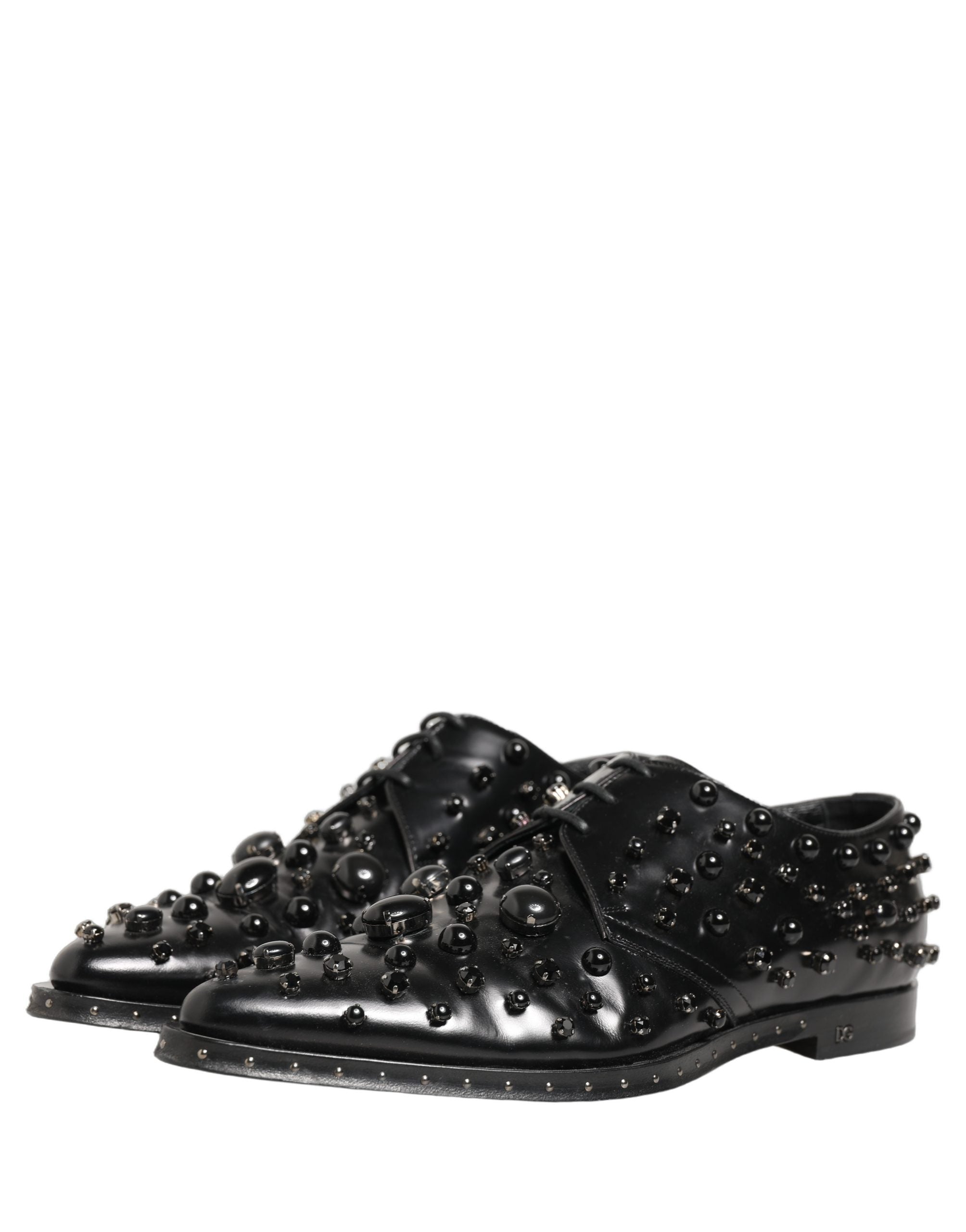 Dolce & Gabbana Black Leather Studded Men Formal Derby Shoes