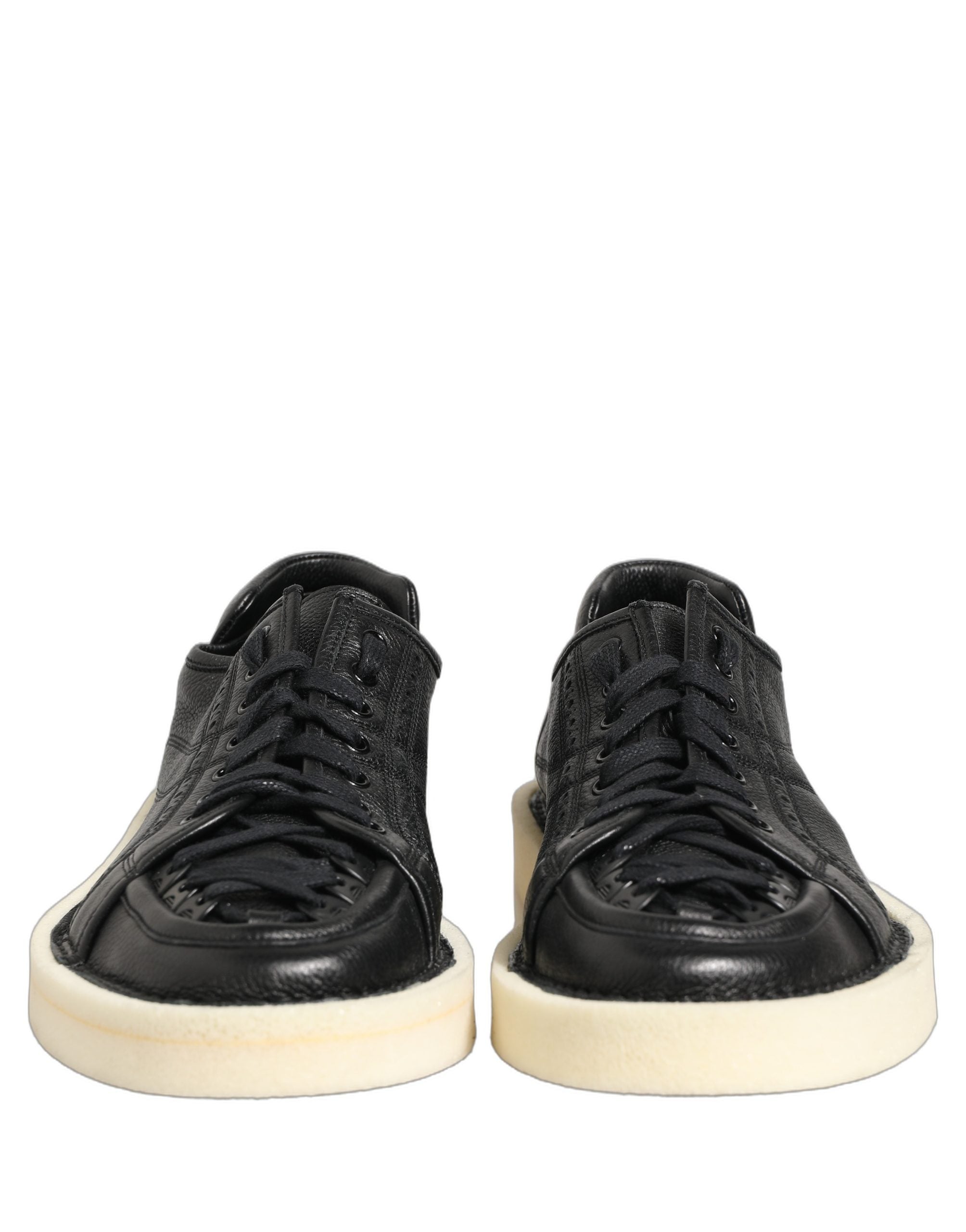 Dolce & Gabbana Black Leather Lace Up Low Top Sneakers Shoes