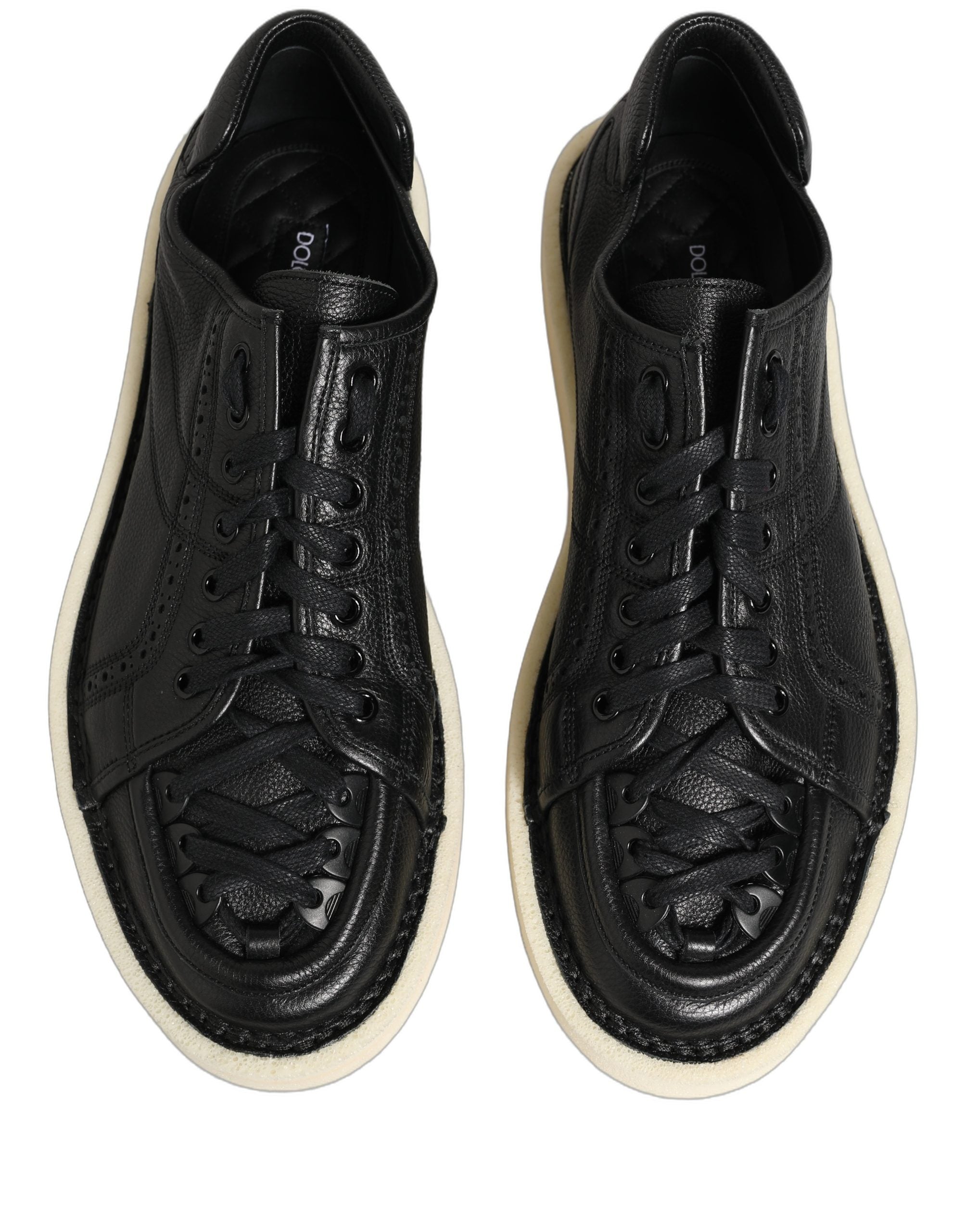 Dolce & Gabbana Black Leather Lace Up Low Top Sneakers Shoes