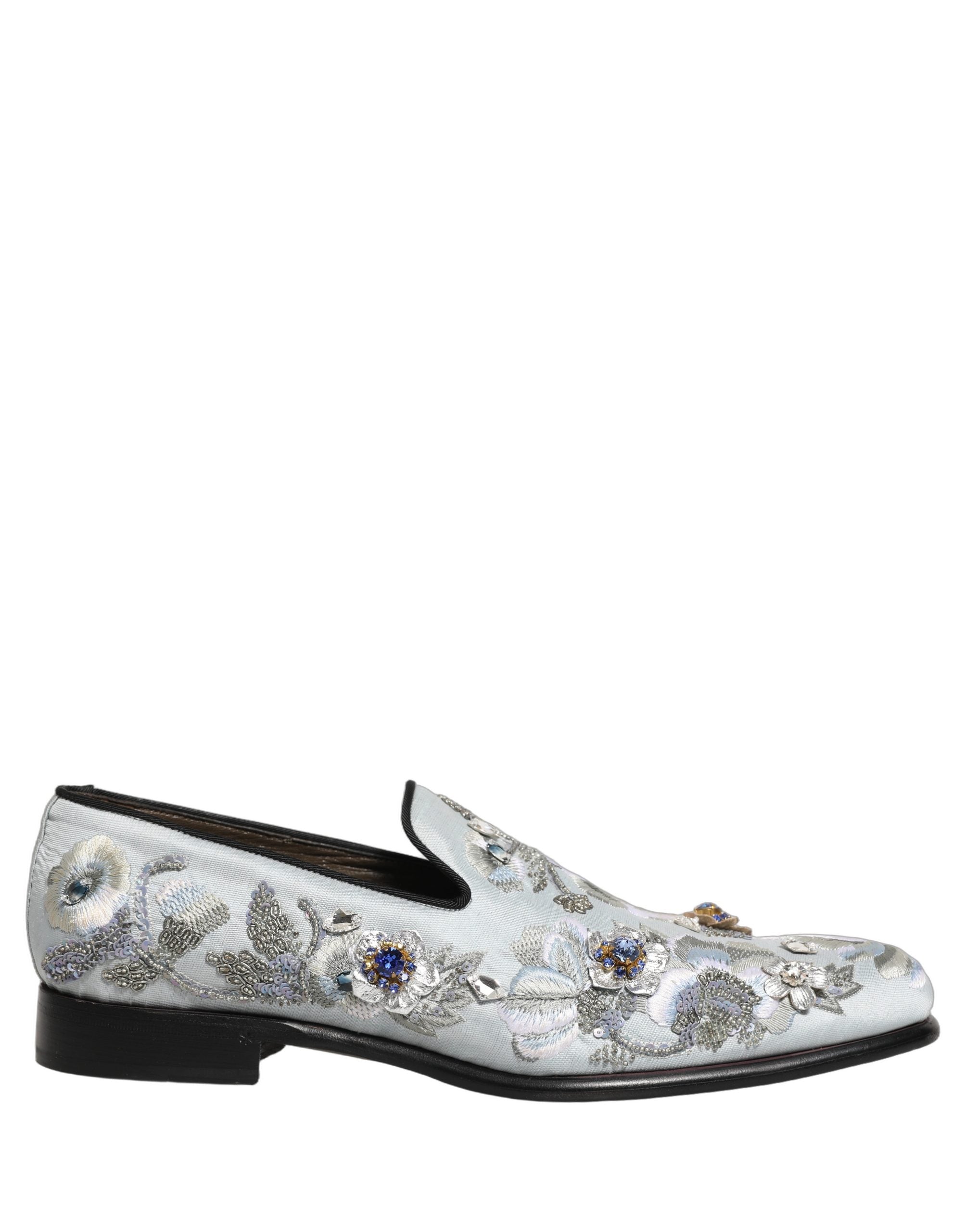 Dolce & Gabbana White Floral Embellished Men Loafers  Shoes