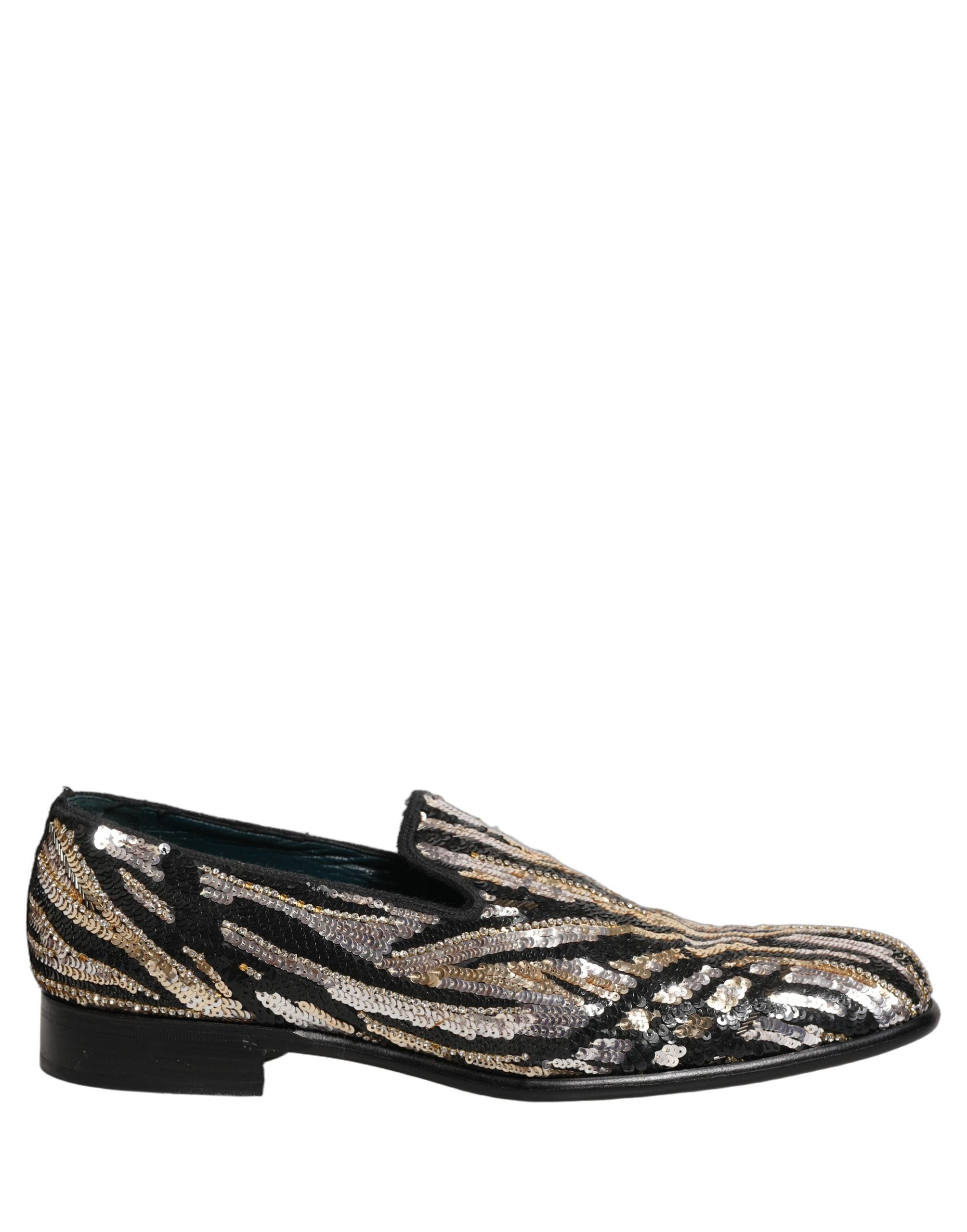 Pre-Owned Dolce & Gabbana Gold Striped Sequin Embellished Loafer Shoes