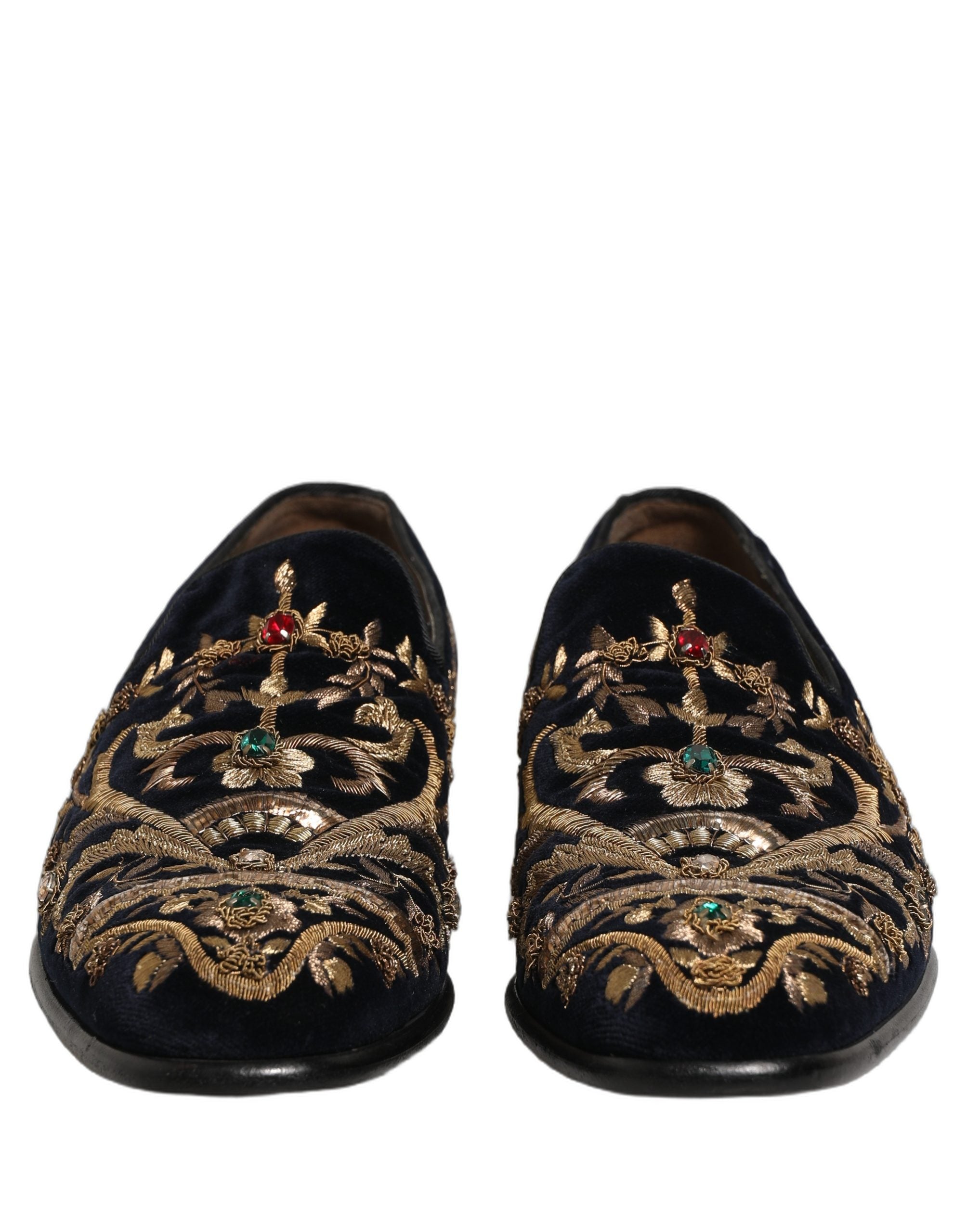 Pre-Owned Dolce & Gabbana Black Velvet Embellished Dress Loafers Shoes