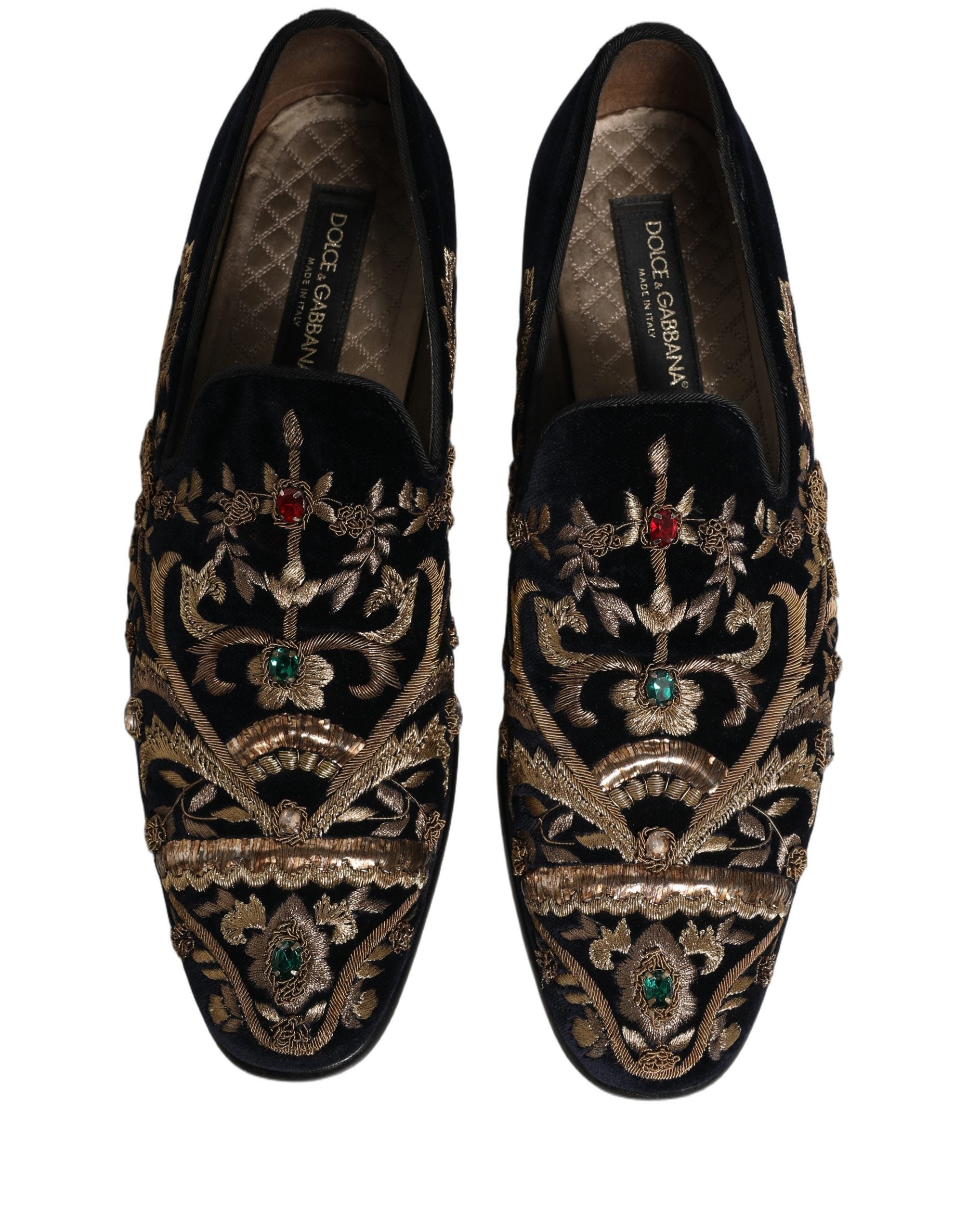Pre-Owned Dolce & Gabbana Black Velvet Embellished Dress Loafers Shoes