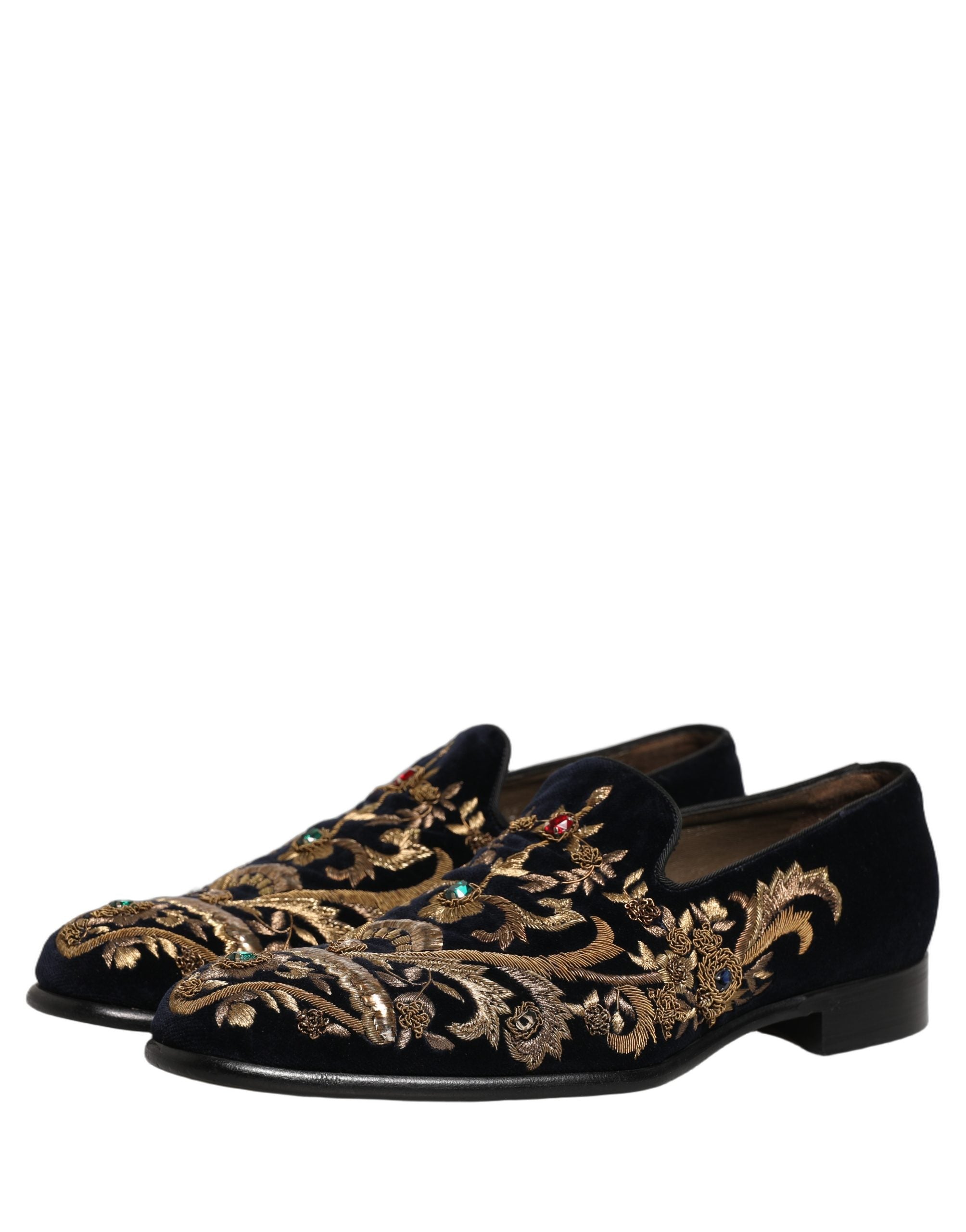 Pre-Owned Dolce & Gabbana Black Velvet Embellished Dress Loafers Shoes